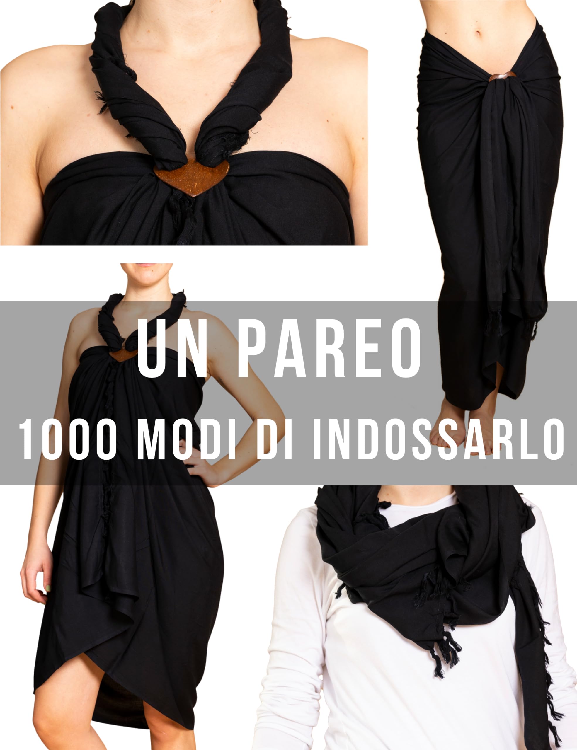 PANASIAM Pareo Sarong opaco e fluente – L e XL per donna & uomo come gonna pareo, vestito da spiaggia o telo mare – leggero copricostume in viscosa morbida – produzione etica