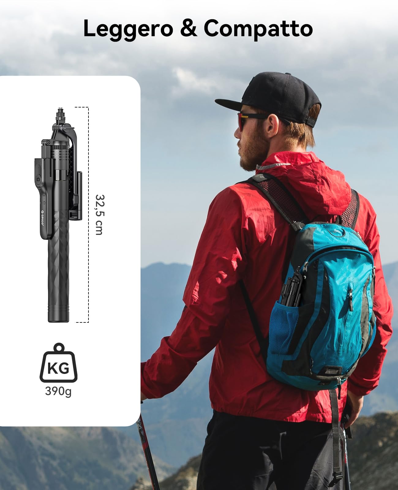 ORICO Treppiede per Smartphone/iPhone Bastone Selfie, Cavalletto con Telecomando Rimovibile, Manico 360° Girevole, 175cm Tripod per Foto di Gruppo, Vlog e Live