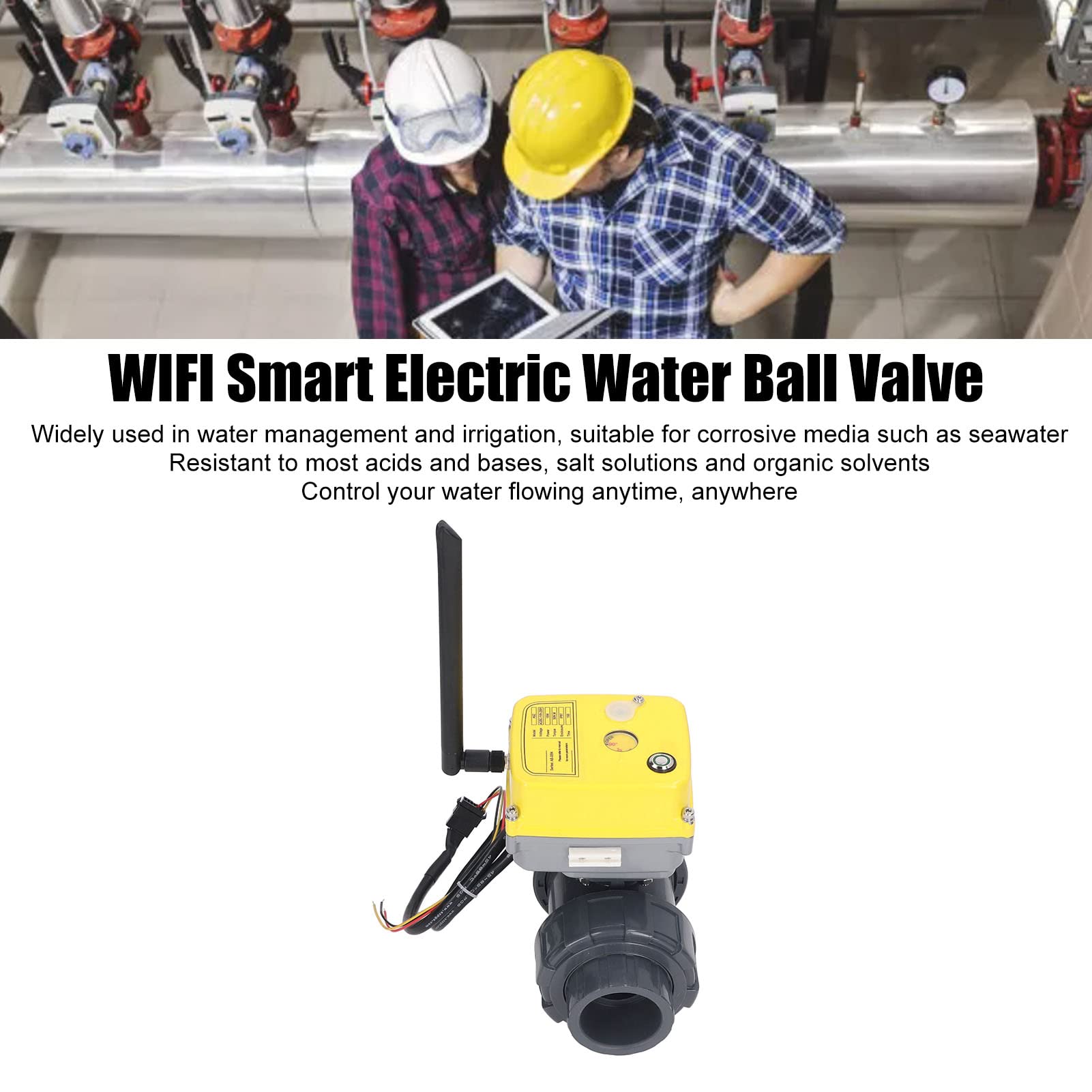 Fockety Válvula de Bola Eléctrica, WiFi IP67 Impermeable 50N.M Torsión App Control Remoto Válvula de Bola Motorizada Universal Monitoreo en Tiempo Real Controlador de Válvula Inteligente (DN40)
