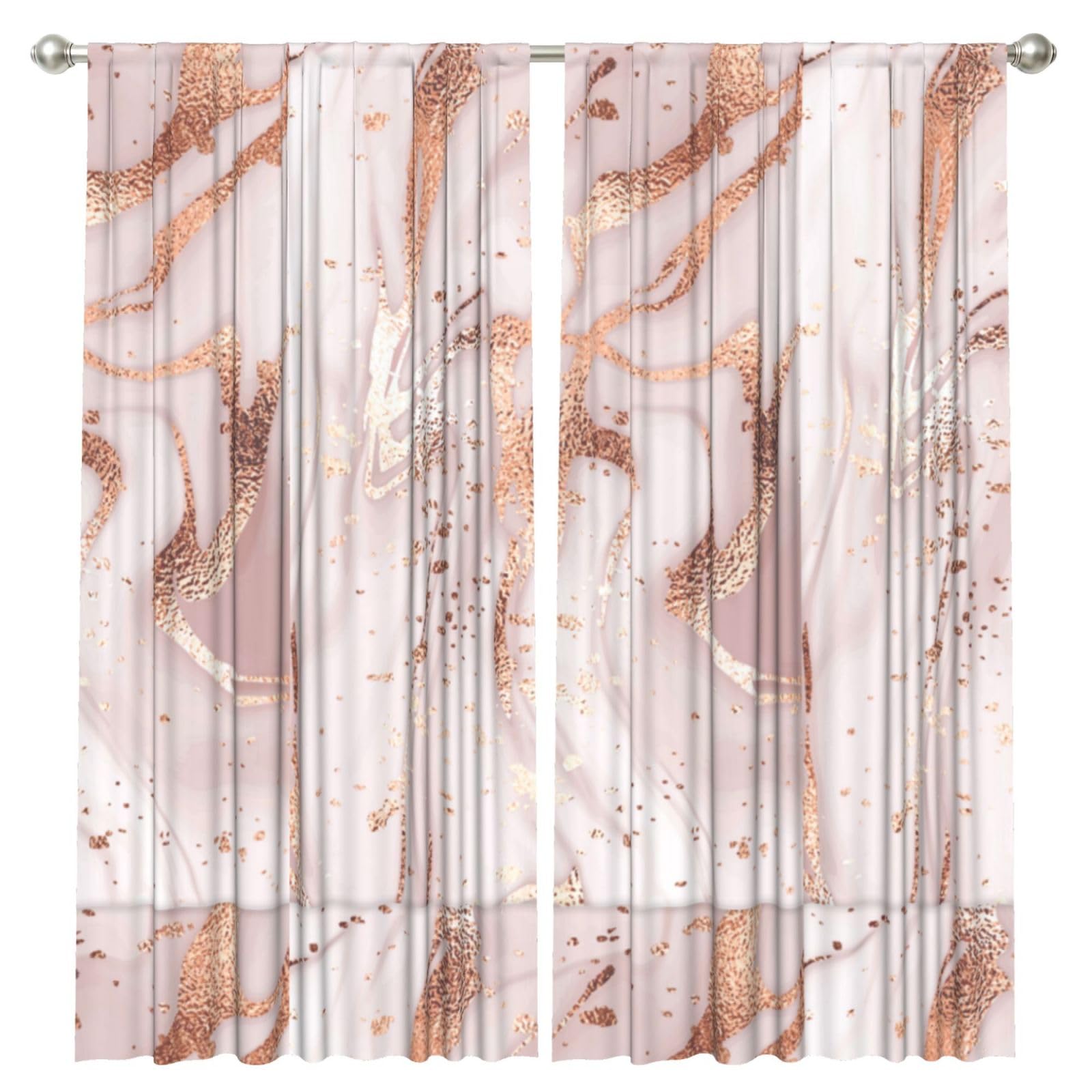 InOmak Liquid Abstract Marble With Rose Gold Glitter Splatter Texture, 2 Panels Window Curtains 52 x 84 Inch Blackout Curtains for Living Room Bedroom