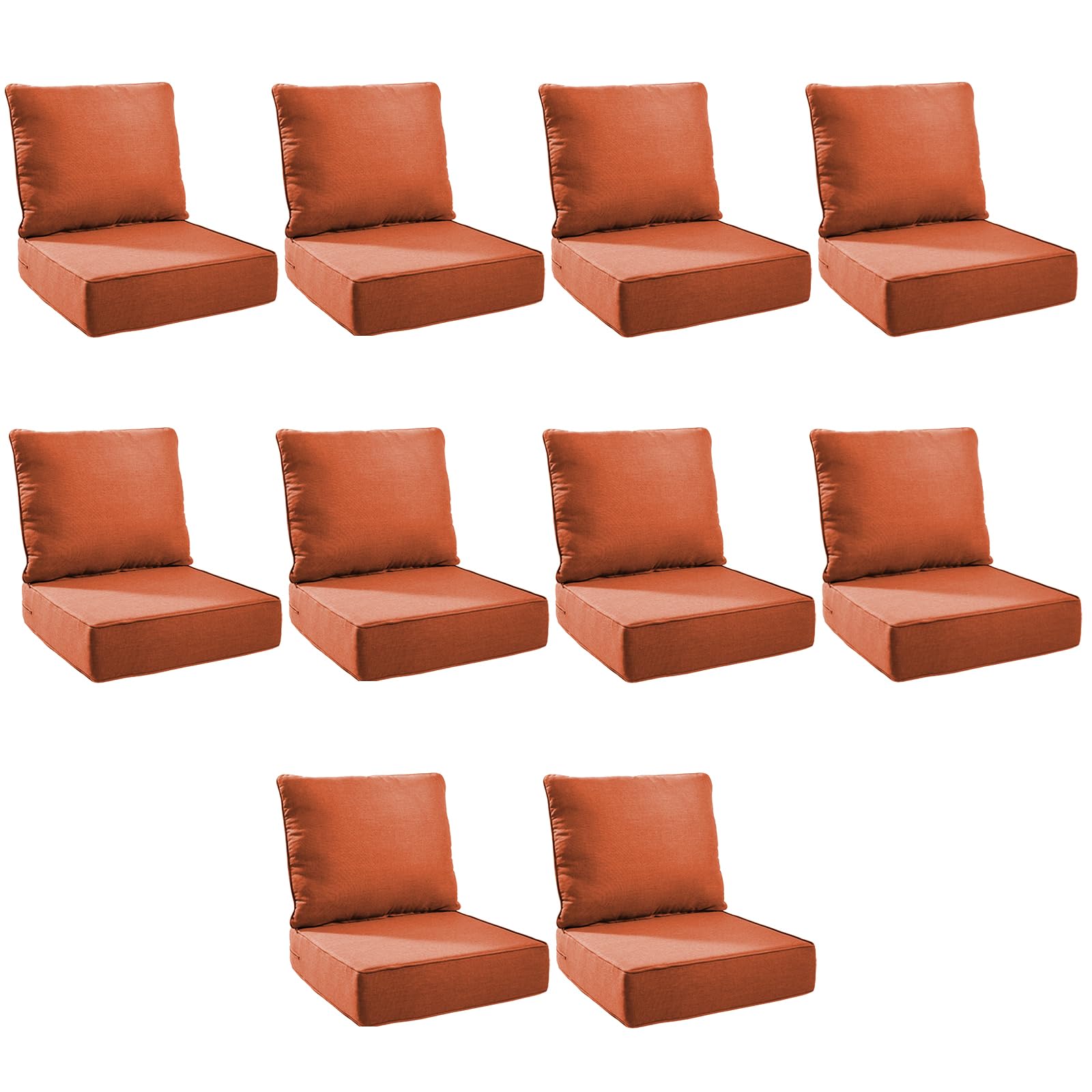 Outdoor Cushion Set for Patio Furniture, UV Resistant, Water Resistant - 6 Inch Thick Foam Garden Cushions – 22x24 Inch Patio Seat Covers for Chair/Sofa/Couch | Orange | 10-Pack |