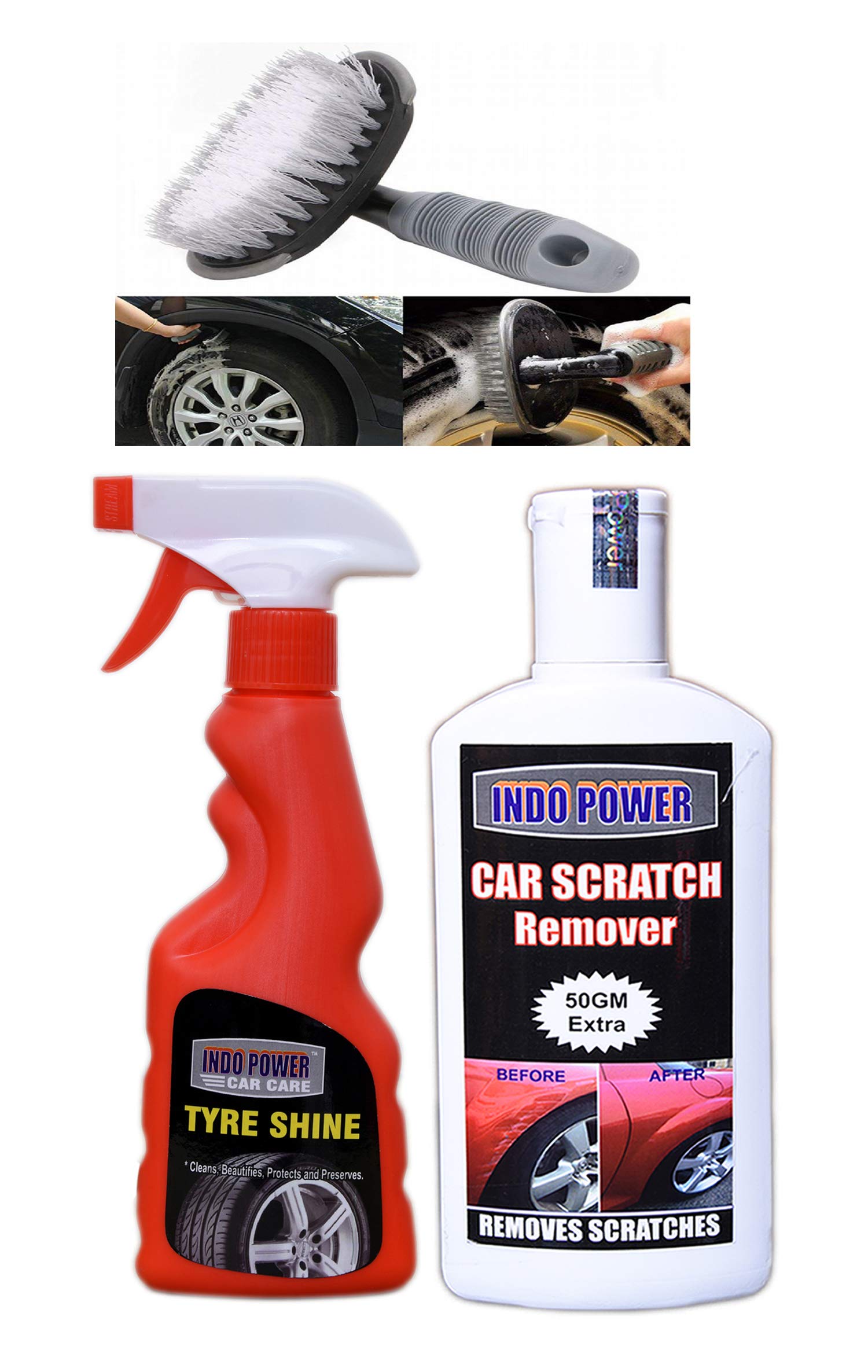 A 18-TYRE Shiner Spray 250ml+ Scratch Out 200gm.+All Tyre Cleaning Brush-image-28