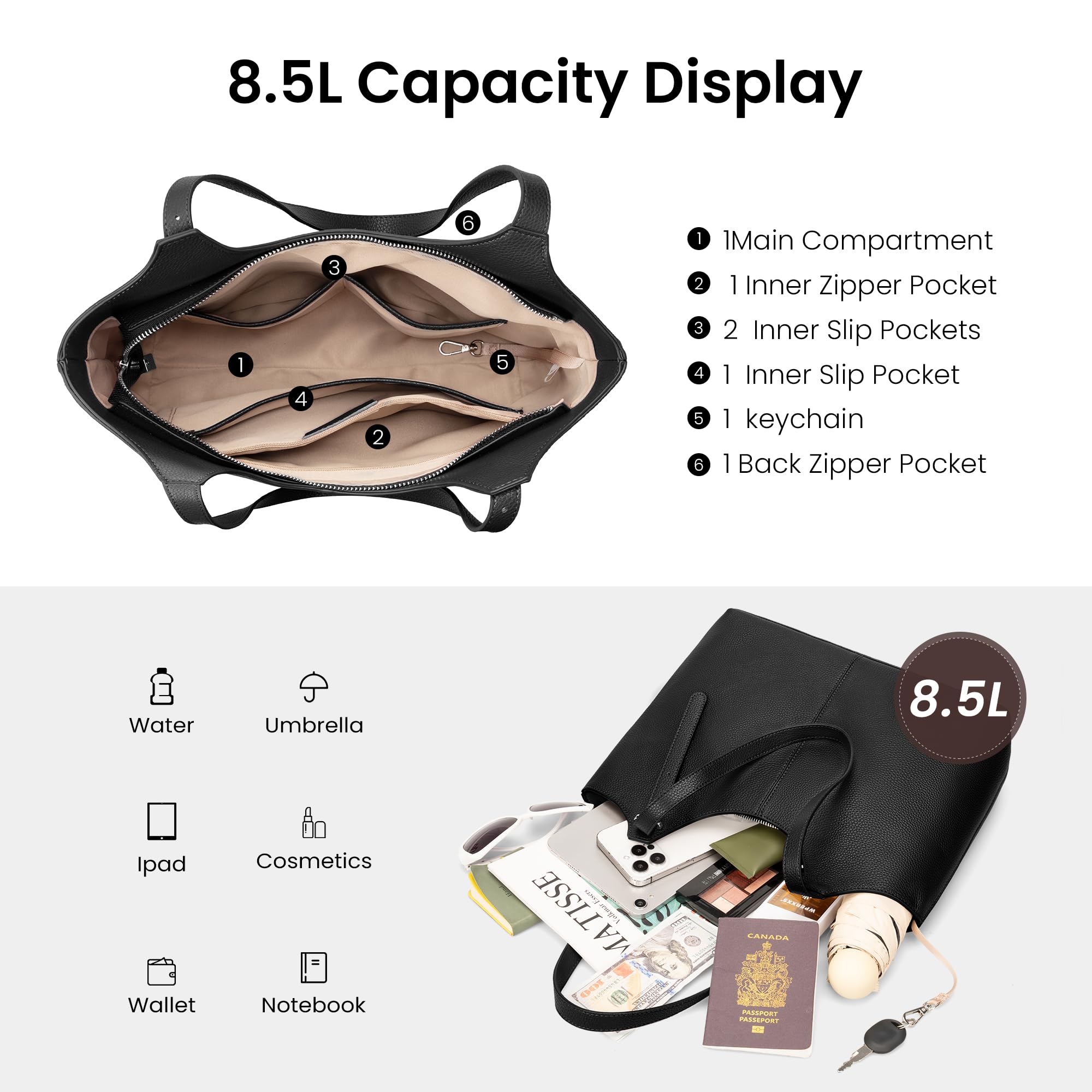 befen Bolsos de mano de piel auténtica para mujer, de trabajo, bolsos de hombro de piel auténtica con correa ajustable