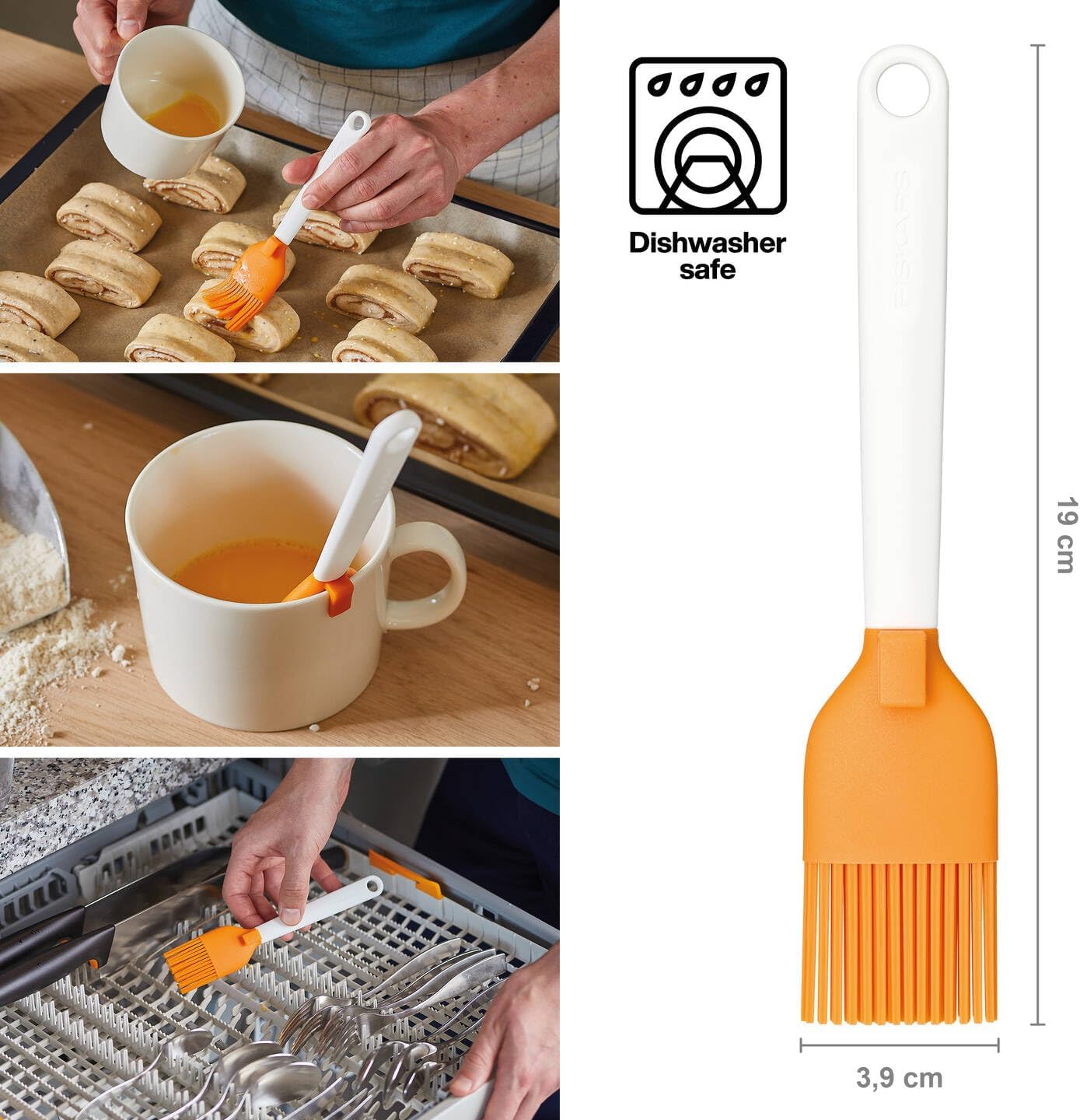 Fiskars Silicone Brush, Length: 19 cm, Synthetic Material/Silicone, Orange/White, Functional Form, 1023614