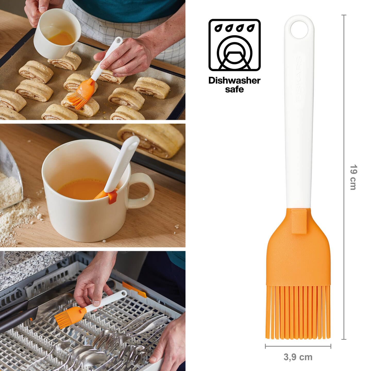 Fiskars Silicone Brush, Length: 19 cm, Synthetic Material/Silicone, Orange/White, Functional Form, 1023614 - Image 3