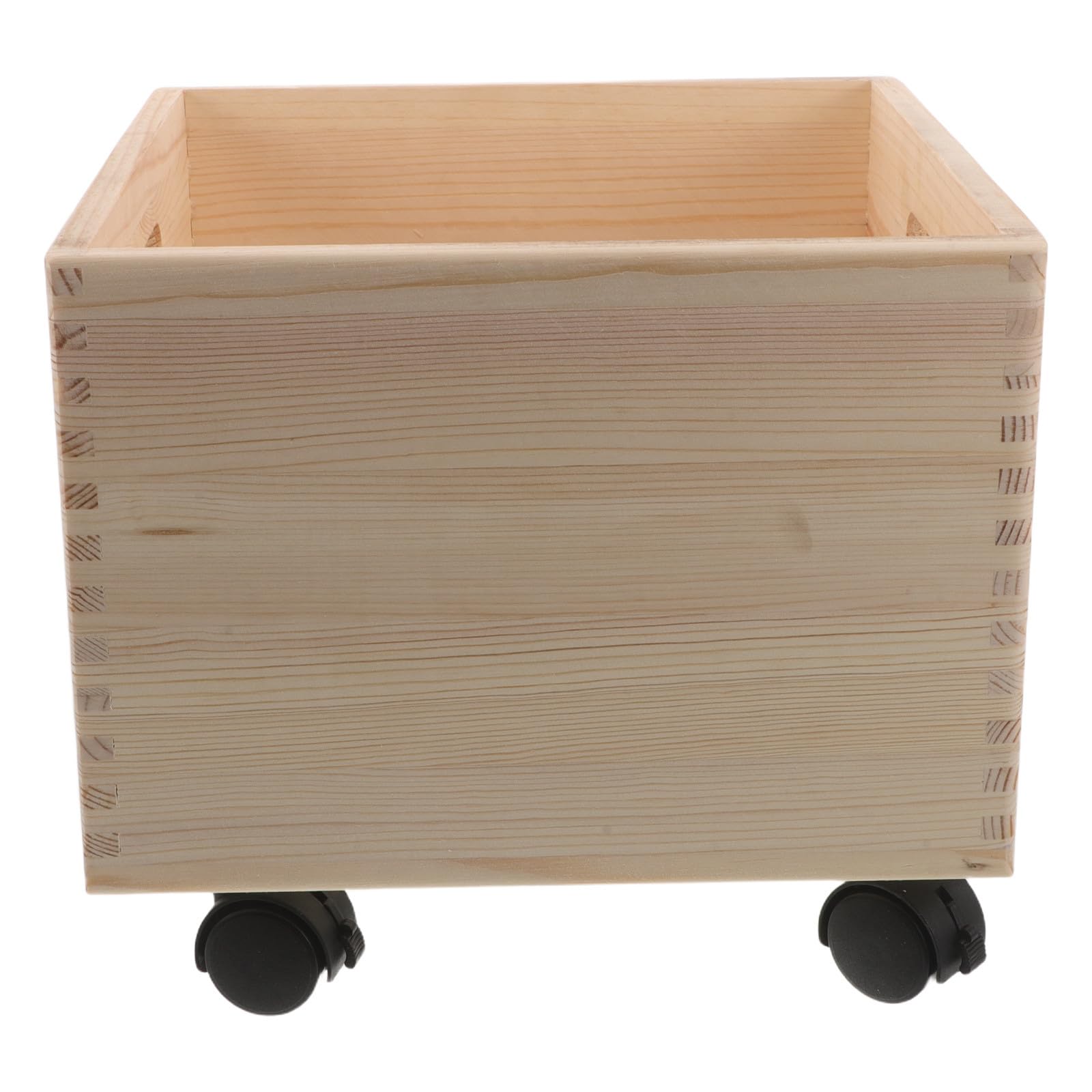 POPETPOP Cassa Porta Riviste in Legno Massello Beige con Ruote Quadrata per Libri e Oggetti Vari, Contenitore Versatile per Uffici e Spazi Studio