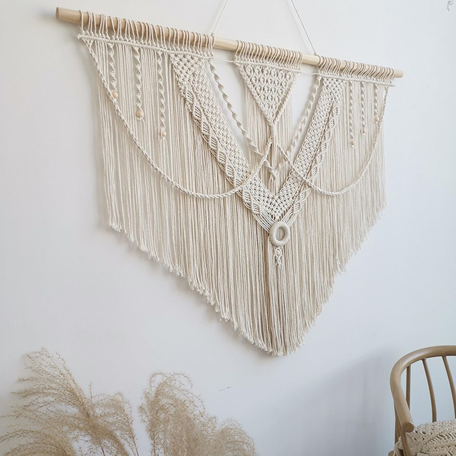 Achart Dreieckige Makramee Wandbehang - Boho Wandkunst - Große Wanddekoration für Schlafzimmer