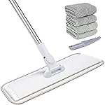 18 Professional Microfiber Mop Floor Cleaning System, Flat Mops with Stainless Steel Handle, 4 Reusable Washable Mop Pads, Wet and Dust Mopping for Hardwood, Vinyl, Laminate (White&Grey)