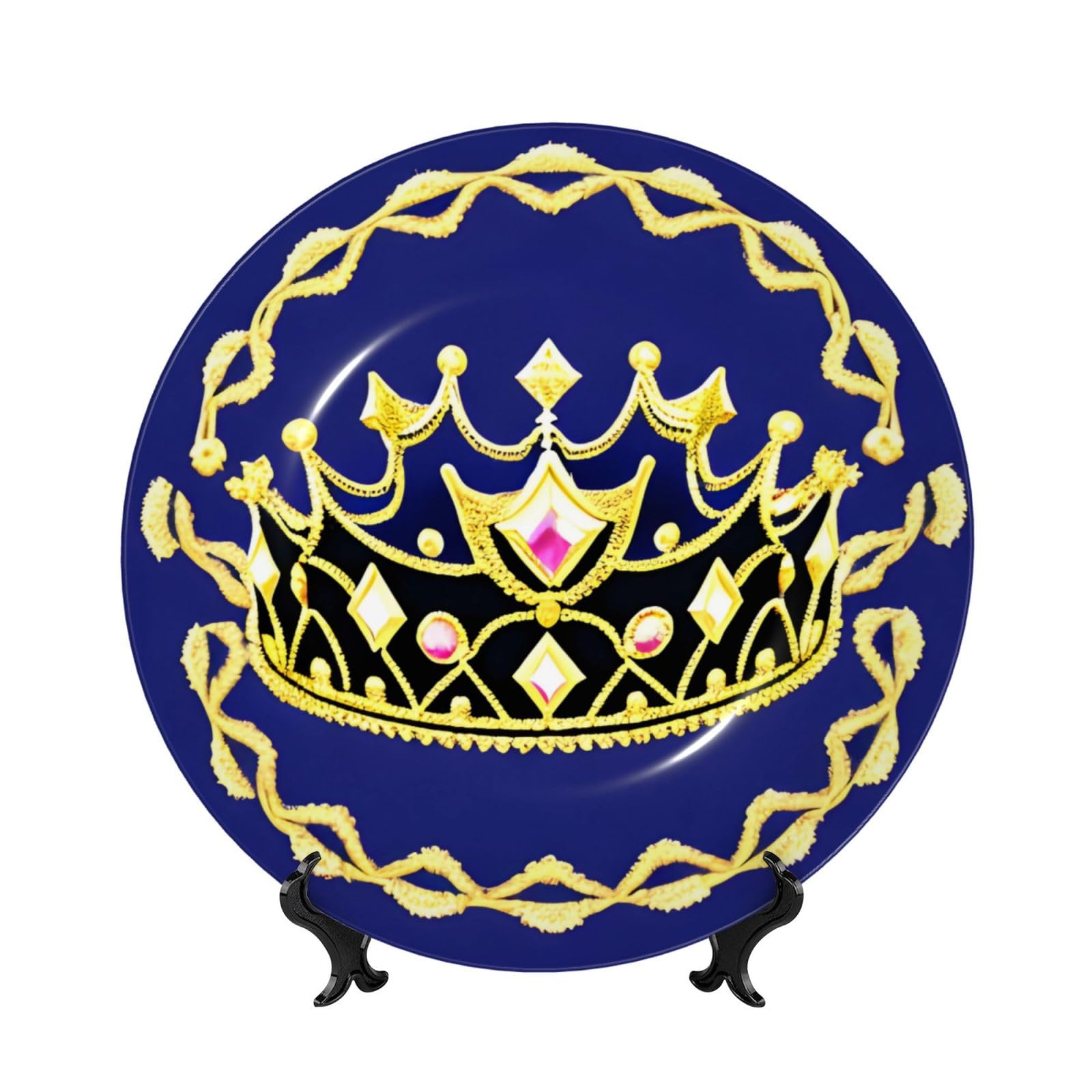 SXZVVBN Fantasy Tiara Bone China Decorative Plate Art with Stand Removable Adhesive Hanging for Home Office 8in（20cm）