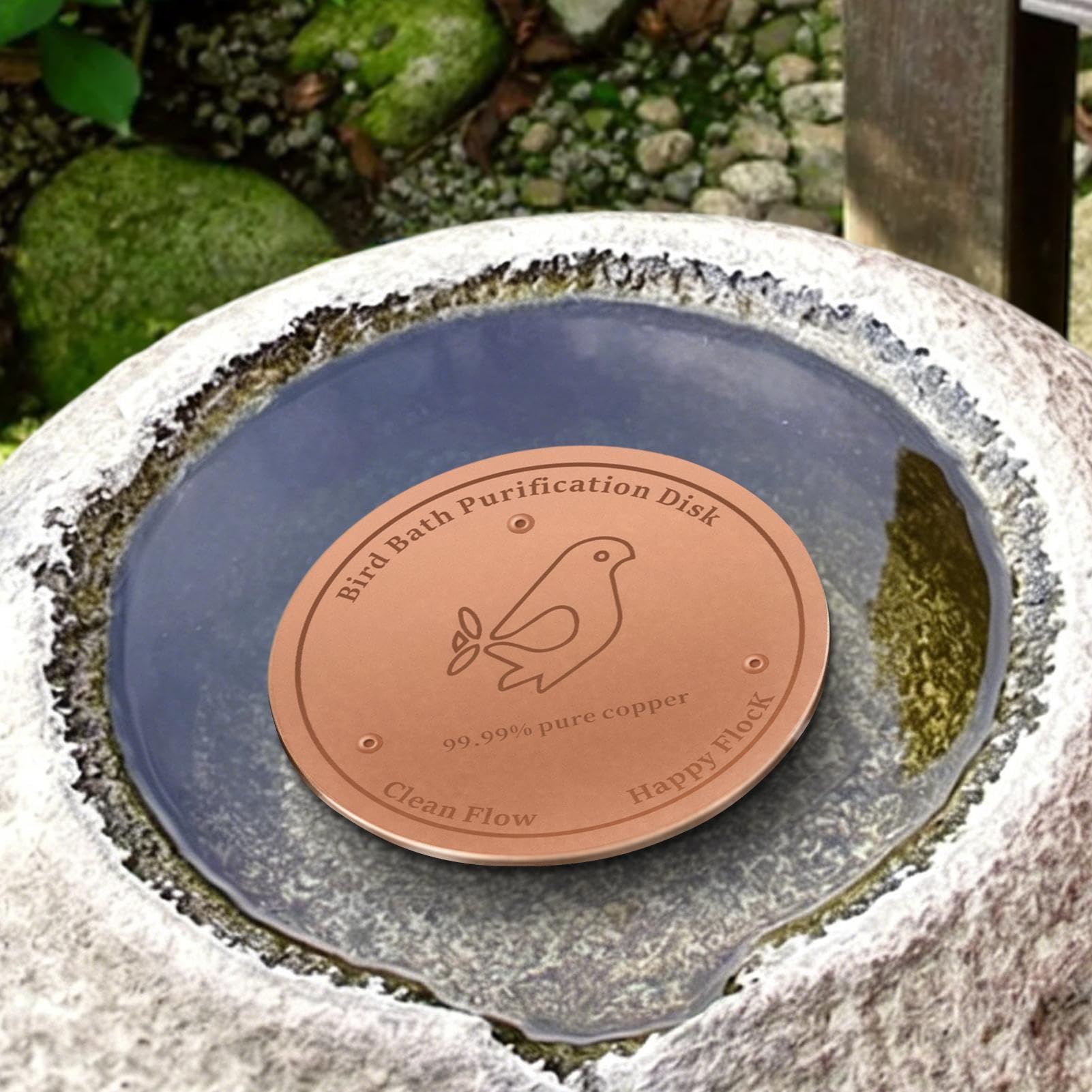 Genérico Copper Bird Bath Disc Cleaner, Triple Point Support Water Plate, Anti Algae Copper Cleaning Disc for Outdoor Birdbath Maintenance, Durable Garden Pond Accessory, Patio Yard Lawn Water