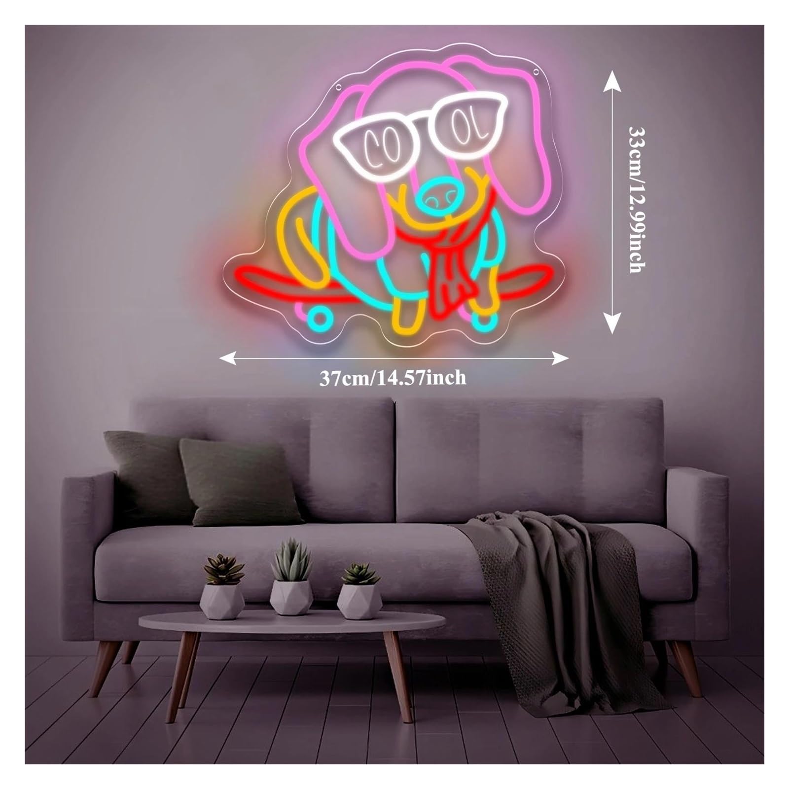 Decoración Lámparas Letrero De Neón Con Diseño De Perro Patinando Luz Regulable Para Dormitorio Sala De Juegos Fiesta Club Cafetería Bar Decoración De Bebidas 40.7cmx36.3cm