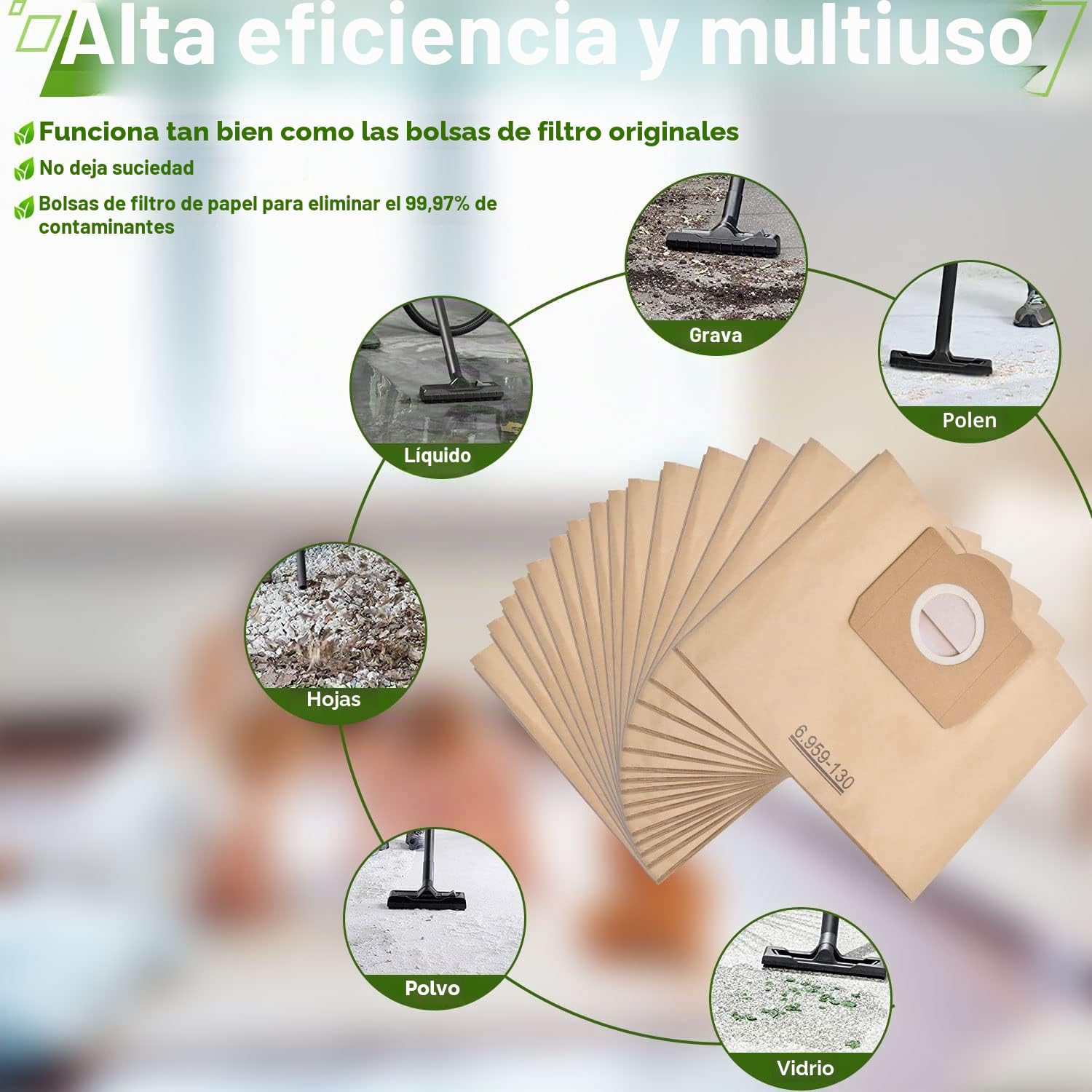 Rebirthcare 15 bolsas de aspiradora para Karcher 6.959-130.0 para WD 3 MV 3 bolsas de papel Wet & Dry