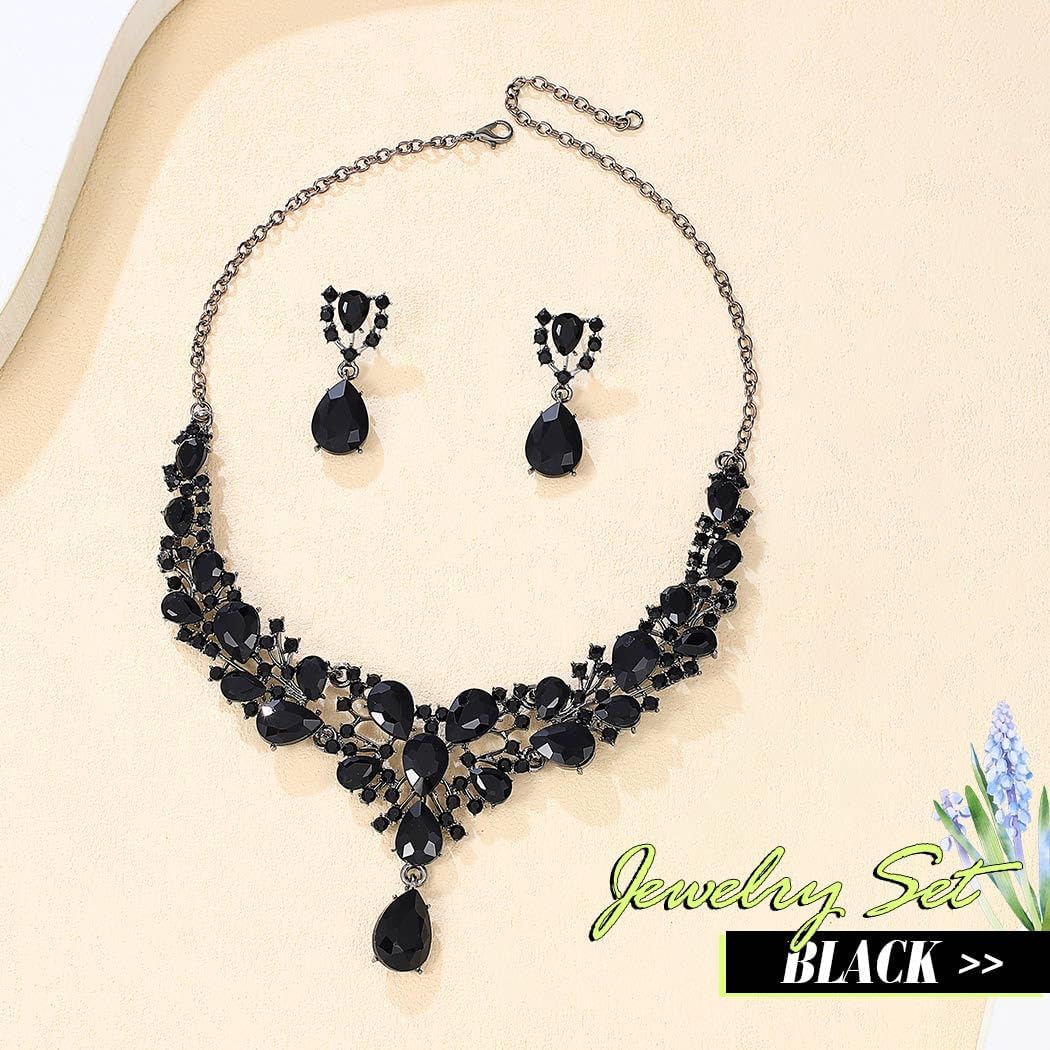 EARENT Black Necklace and Earring Set Rhinestone Necklace for Women - Image 2