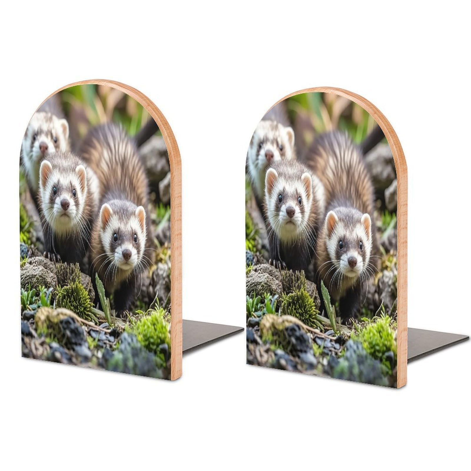 Ferrets Bookend Non-Skid Wooden Bookends for Shelves Heavy Duty Wood Book Ends Decorative Book Stopper Book Stand Non-Slip Book Organizer for Home Office Library