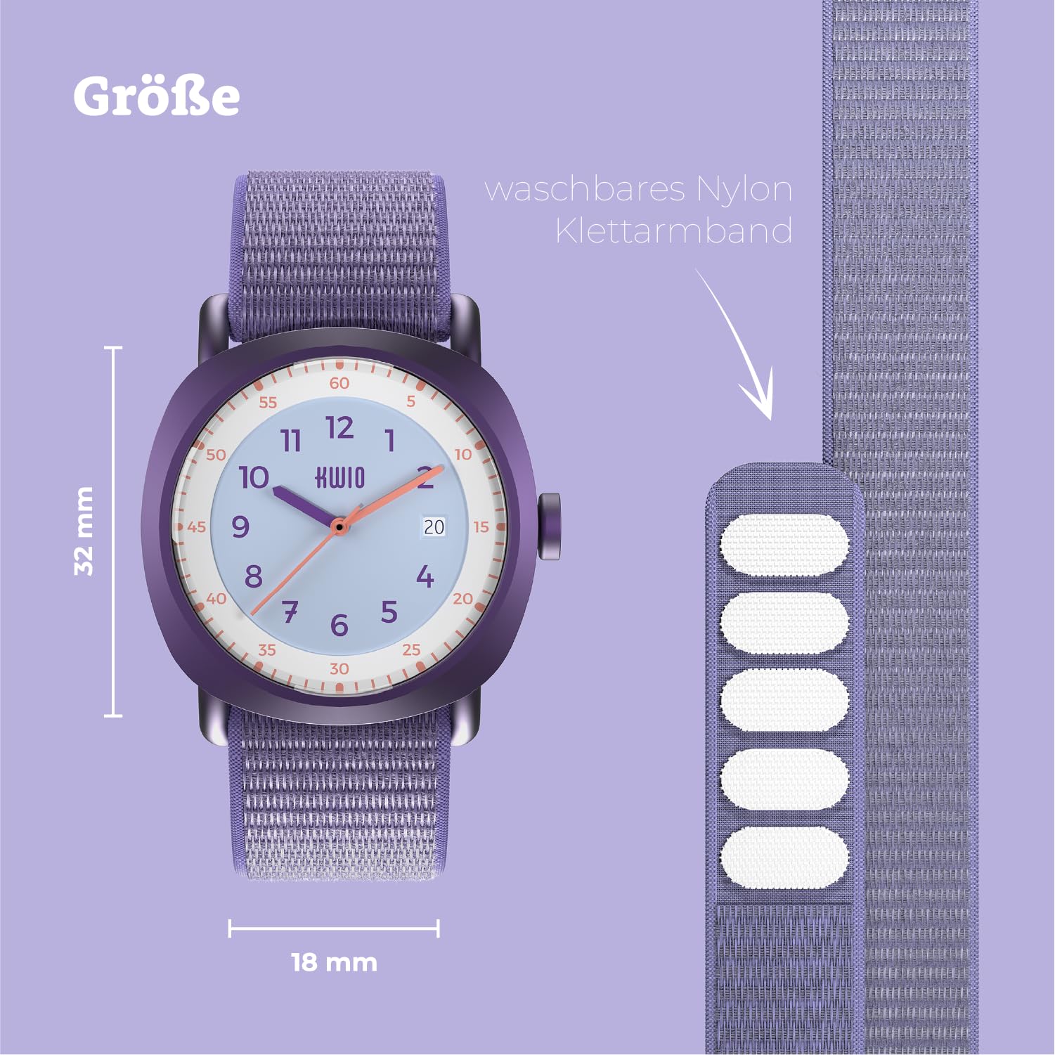KWIO - Reloj infantil Takk I Reloj de pulsera analógico para niños y niñas de 32 mm I Movimiento de cuarzo y caja de acero inoxidable I Correa de fácil de cambiar I Resistente al agua hasta 5 ATM