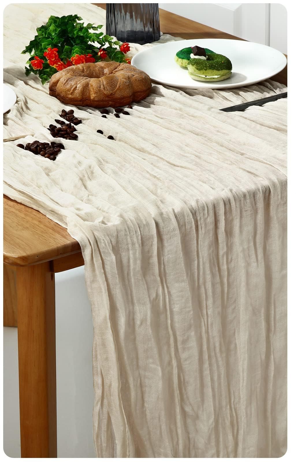 Cheesecloth Table Runner, Boho Gauze Cheese Cloth Table Runner Rustic Sheer Runner 300cm Long for Wedding Bridal Baby Shower Birthday Party Cake Table Decorations (Beige)