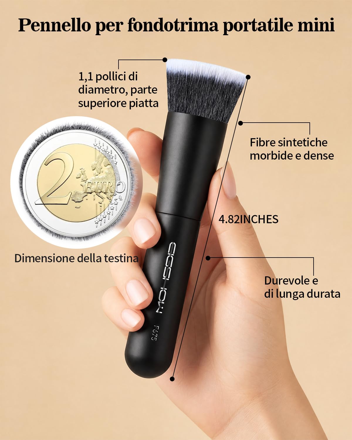 EIGSHOW Pennello da fondotinta da viaggio, pennello Kabuki premium formato tasca per fondotinta liquido, crema e polvere e correttore, con setole vegane ultra morbide e dense (Nero opaco)