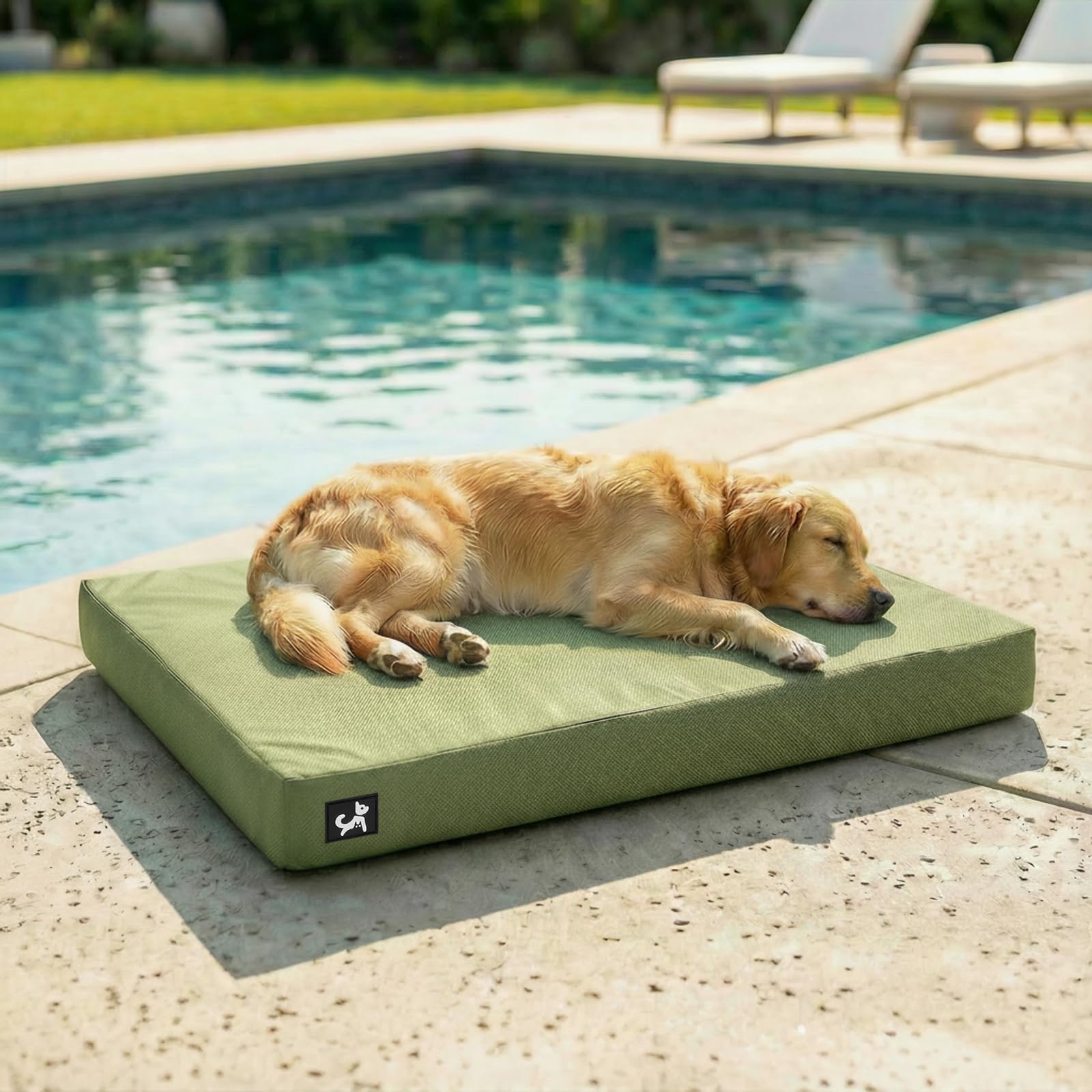 Sytopia 42 Inch Indestructible Dog Beds for Large Dogs, Canvas Outdoor Chew Proof Dog Bed, XL Orthopedic Pet Bed with Waterproof & Washable Removable Cover, Non‑Slip Bottom, Green