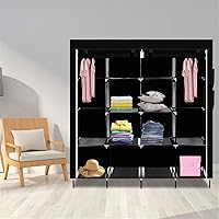 Vista 157 de 67" Portable Wardrobe Closet, Wardrobe Closet for Hanging Clothes with 2 Hanging Rods, 12 Clothes Storage Organizer Shelves, Non-Woven Fabric Grey