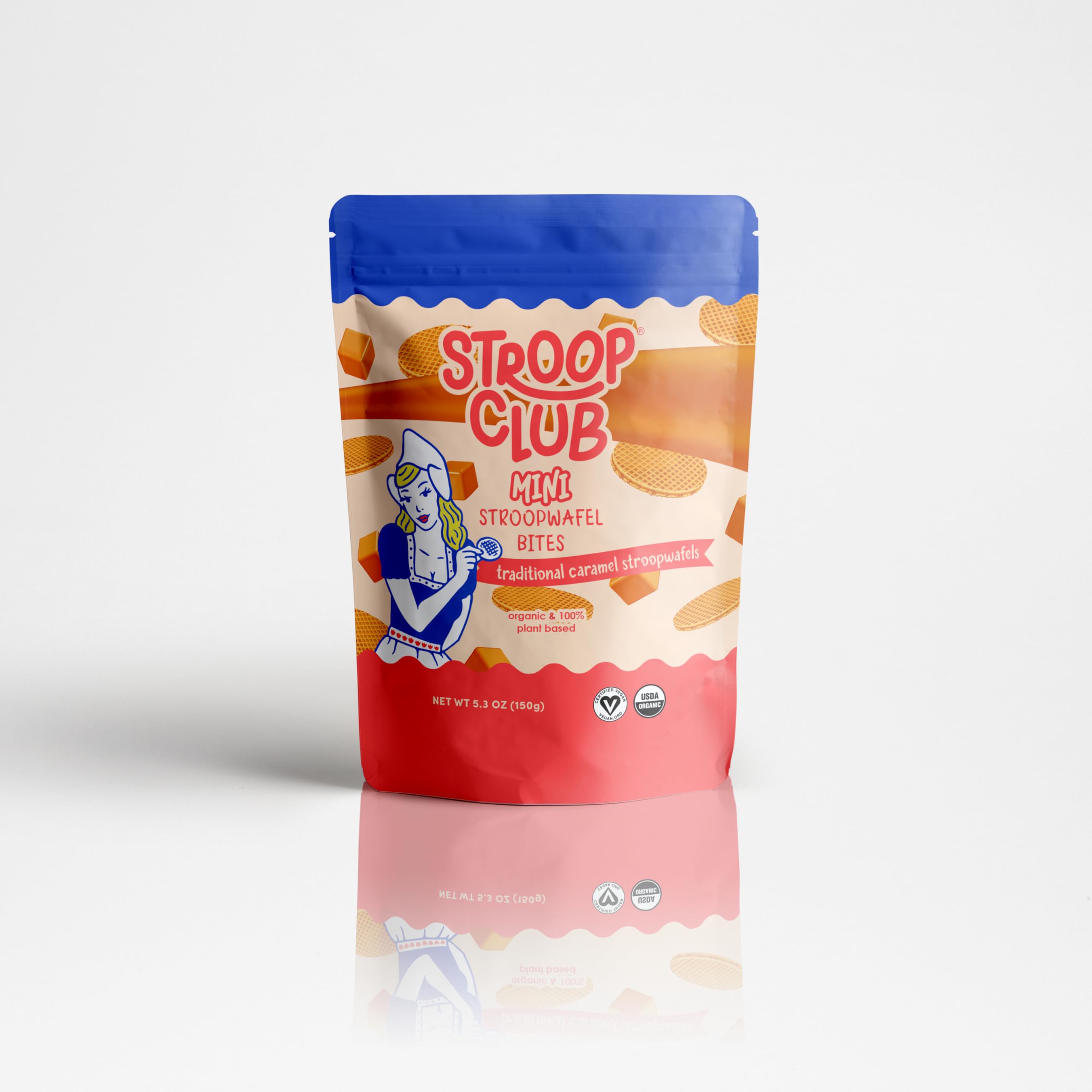 Stroop Club Traditional Organic Mini Stroopwafel Caramel Treats | Vegan, Plant-Based and Dutch-Approved Indulgence - Vegan Waffle cookies (pouch 150gr)