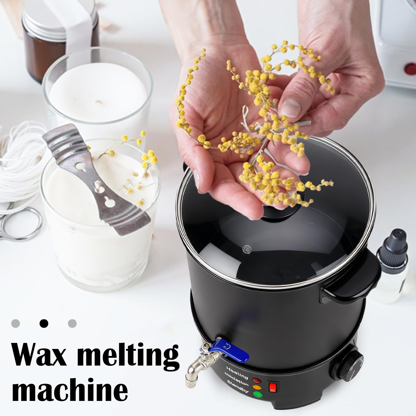 Aisny Fusor de Cera para Velas 6L, Crisol de Cera para Hacer Velas Crisol de Velas 1000W Juego de Vertido de Vela con Grifo para Verter Vela y Controlador de Temperatura para Verter