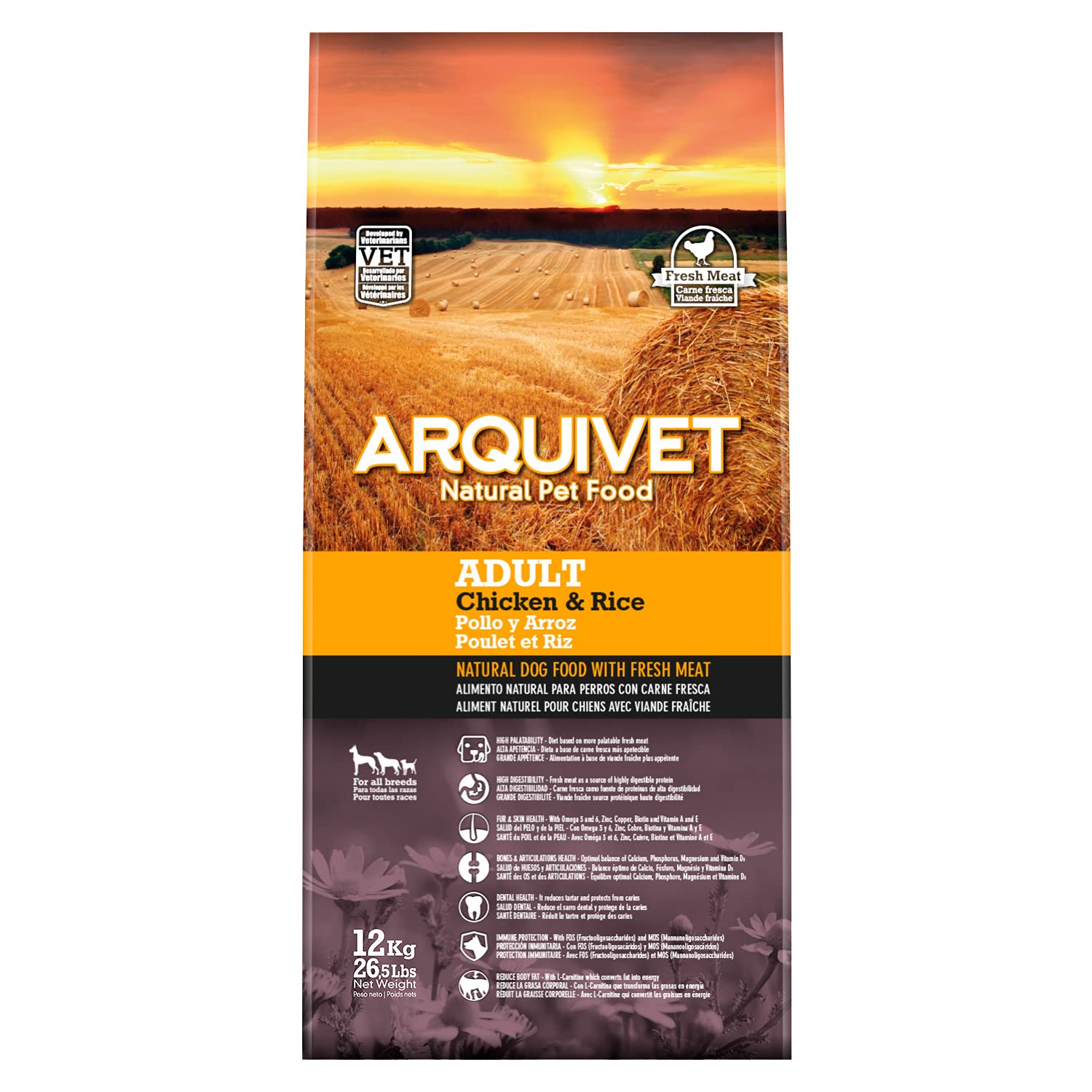 ARQUIVET Adult - Crocchette per cani adulti - Pollo e riso - 12 kg - Alimento naturale per adulti di tutte le razze - Cibo secco per cani - Alta digeribilità