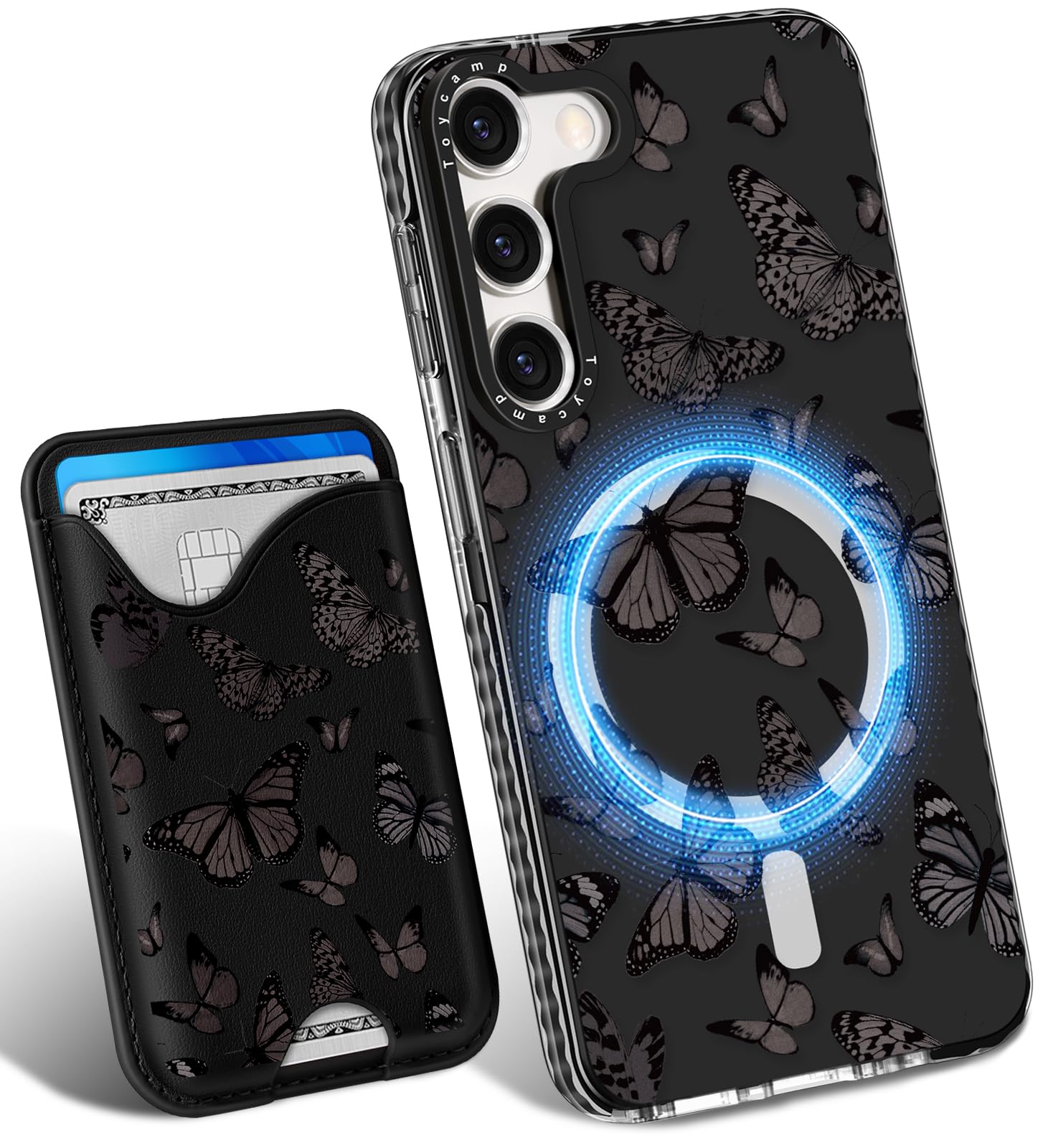 Toycamp for Samsung Galaxy S23 Plus Case - Compatible with Magsafe Credit Card Holder Wallet Magnetic Cute Women Teen Girls Kawaii Girly Unique Black