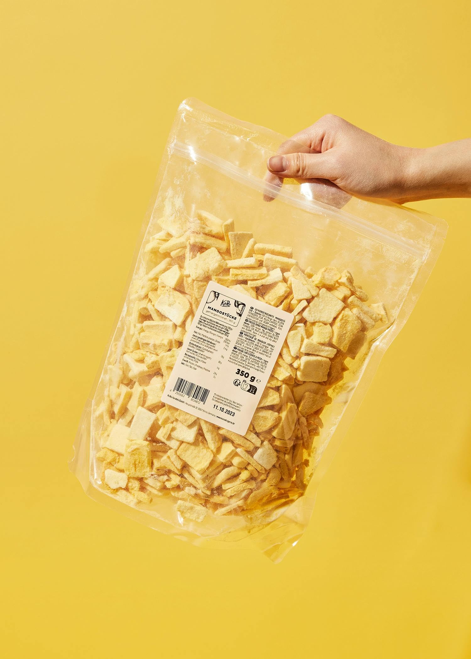 KoRo - Mango a pezzi liofilizzato 350 g - 100 % frutta - Nel muesli, nello yogurt o come snack - Freschezza croccante - Frutta per tutto l'anno - Senza zuccheri aggiunti*