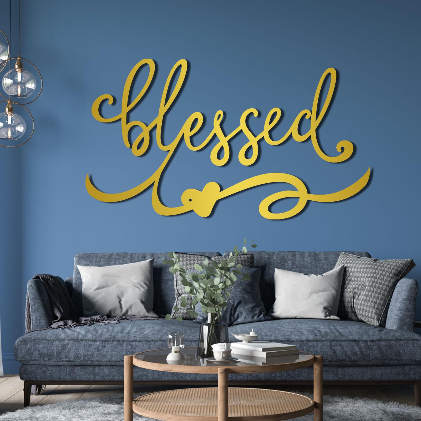 Metall-Wanddeko hängende Wandskulpturen Gesegnet“ Monogramm Liebe“ Schlafzimmer Zuhause Weiß 41 x 23 Zoll (105 x 59cm)