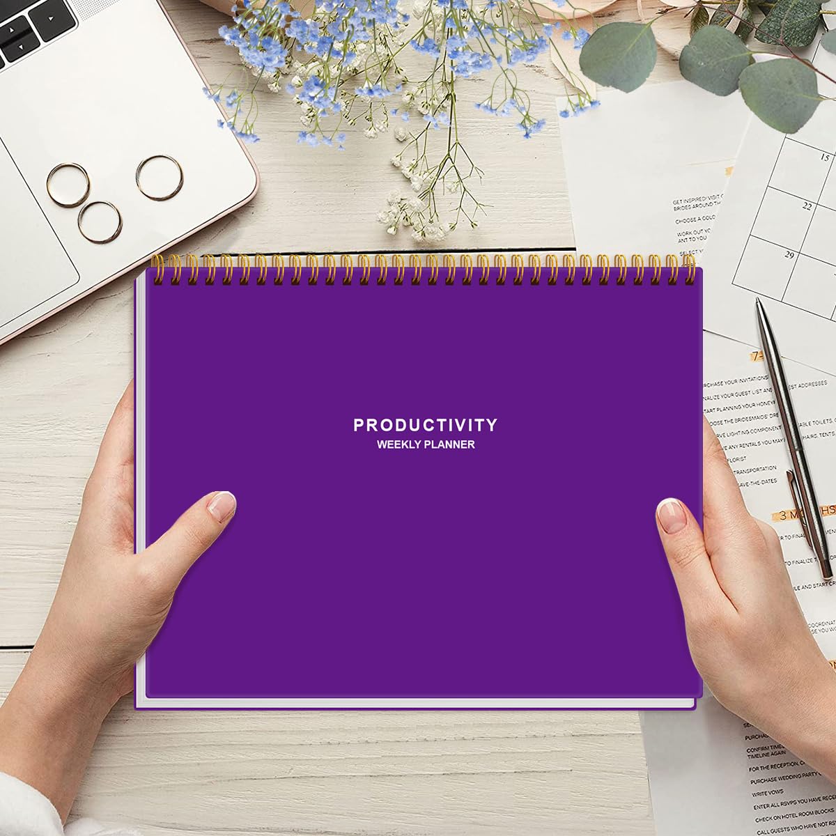 Planificador semanal de productividad, 8.5 x 11 pulgadas, el bloc de notas de escritorio tiene 6 áreas de enfoque para enumerar tareas para objetivos, proyectos, clientes, académicos o comidas