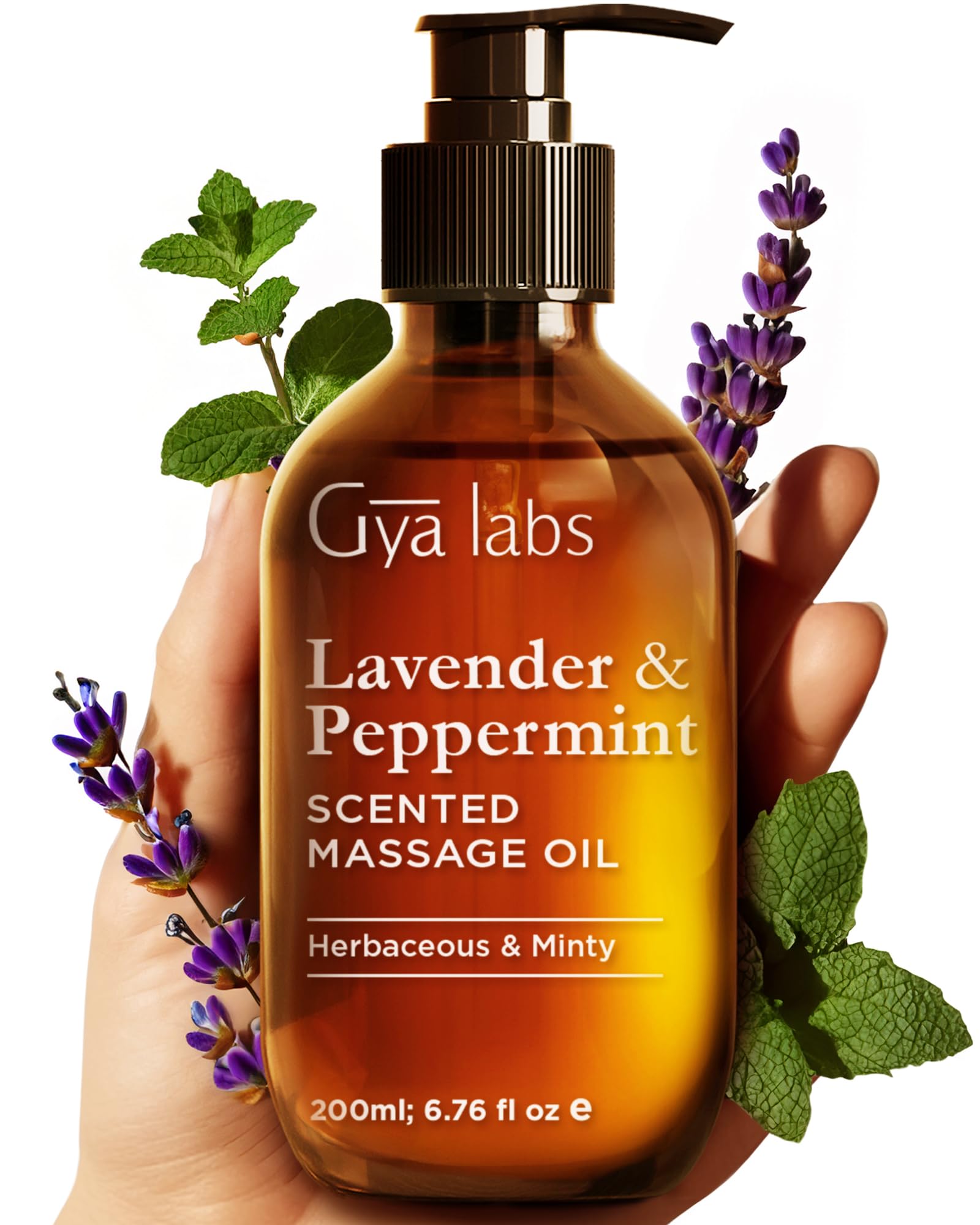 Gya Labs Lavender & Peppermint Massage Oil - 100% Pure Natural Aromatherapy Body Warming Massage Oil for All Skin Types & Sore Muscles - Crafted with Jojoba, Argan, Sunflower & Sweet Almond (200 ml)