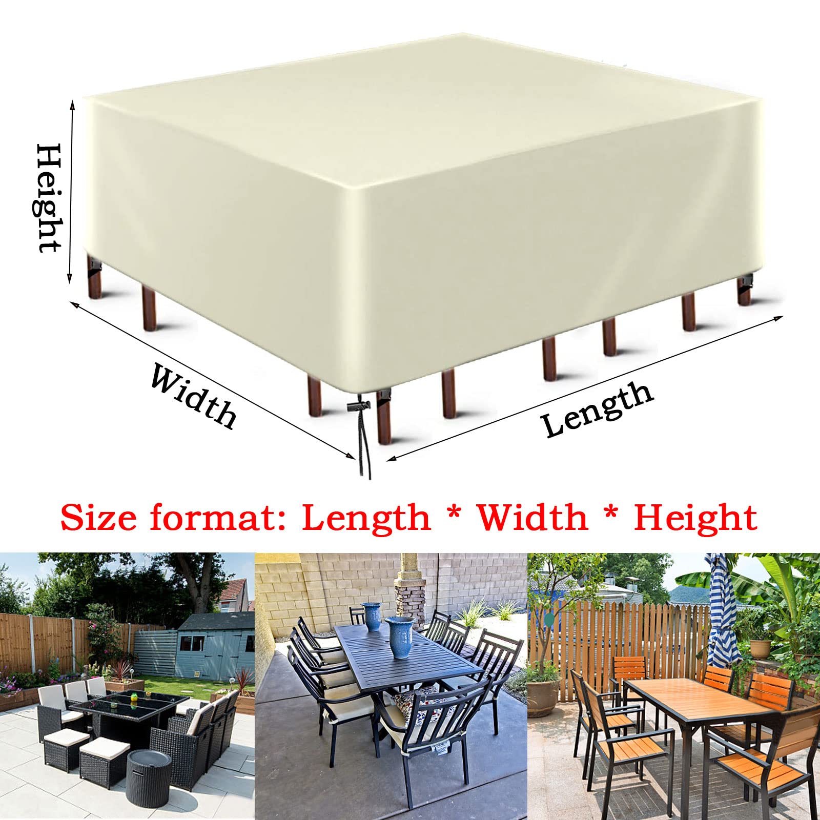 CJFBDY Housse Salon De Jardin 280x140x70cm Housse De Table Jardin Rectangulaire Imperméable Anti-UV 420D Tissu Oxford Bache Table Exterieur, Couverture De Protection Meubles