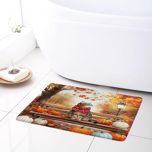 Miniatura 10 de Hello Fall Shower Curtain Sets with Rugs Vintage Blue Truck Pumpkin Sunflower Maple Leaves Rustic Wood Fabric Shower Curtain with Hooks Thanksgiving