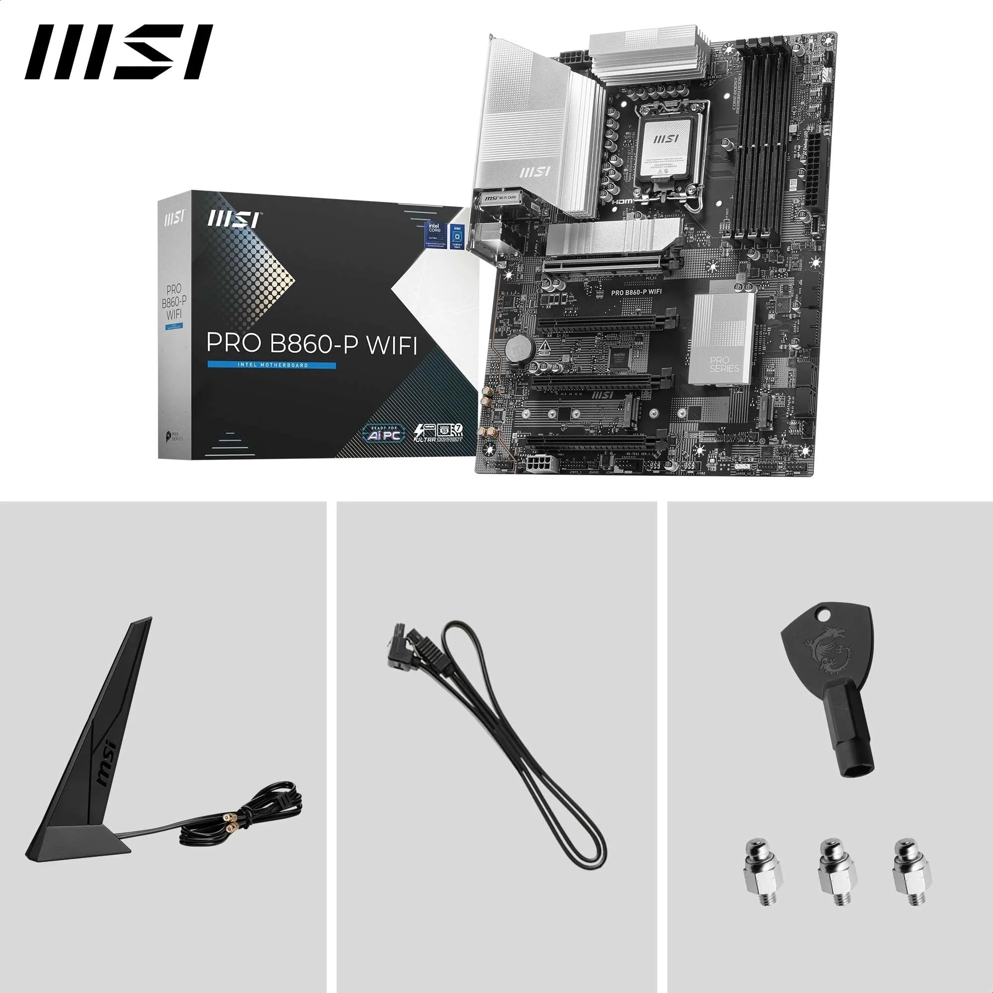 MSI PRO B860-P WIFI płyta główna, ATX - obsługuje procesory Intel Core Ultra (seria 2), LGA 1851-12 DRPS, DDR5 Memory Boost (8600+ MT/s OC), PCIe 5.0 x16 i 4.0 x16, M.2 Gen 5, Wi-Fi 7, 5G LAN