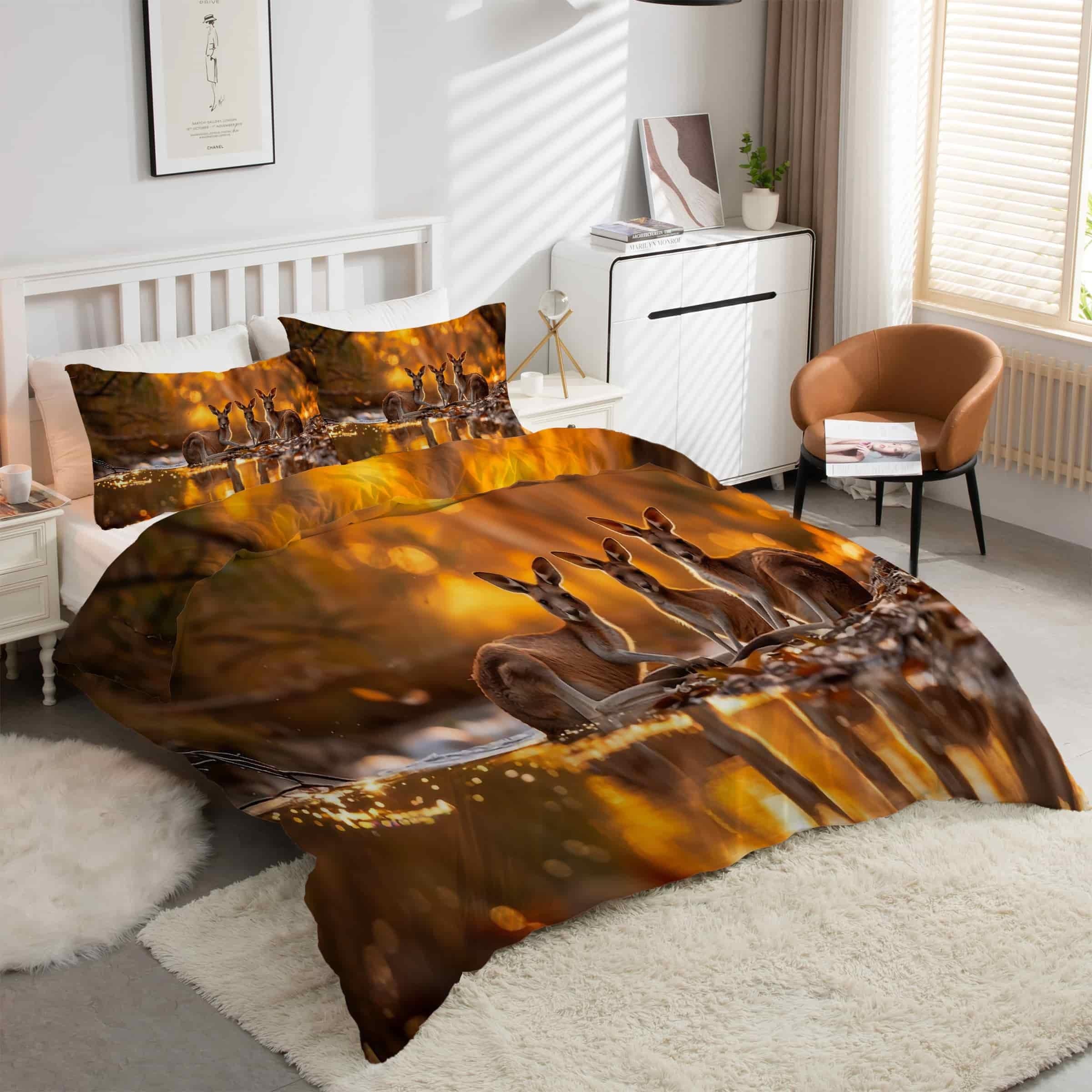 Housse couette en microfibre douce motif kangourou à fermeture éclair