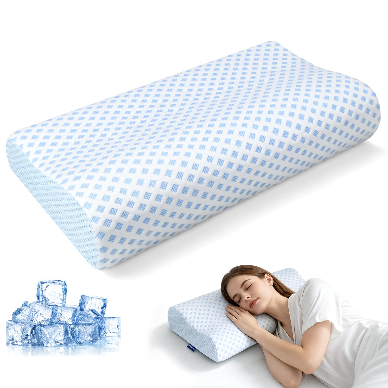 Wuly4ever Neck Support Pillow for Neck and Shoulder, Cervical Neck Pillow with Dual-Height Design for Side & Back Sleepers, Ergonomic Orthopedic Memory Foam Pillow Featuring a Cooling Removable Cover
