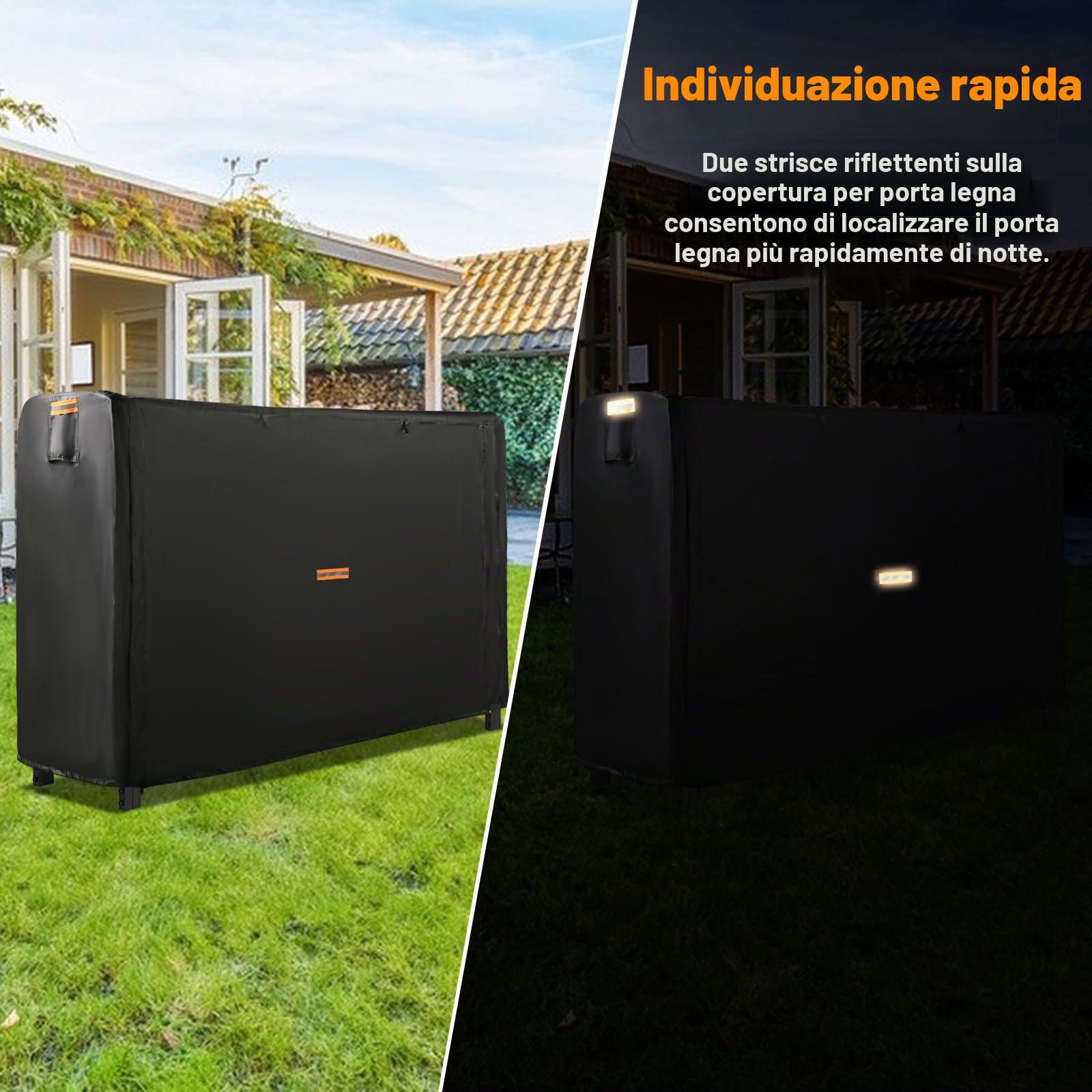 DOCEPERT Copertura per legna da ardere da esterni(Non include portapacchi),in tessuto Oxford 420D,con cerniera impermeabile, copertura per portalegna con patta frontale apribile (240 x 61 x 124 cm)