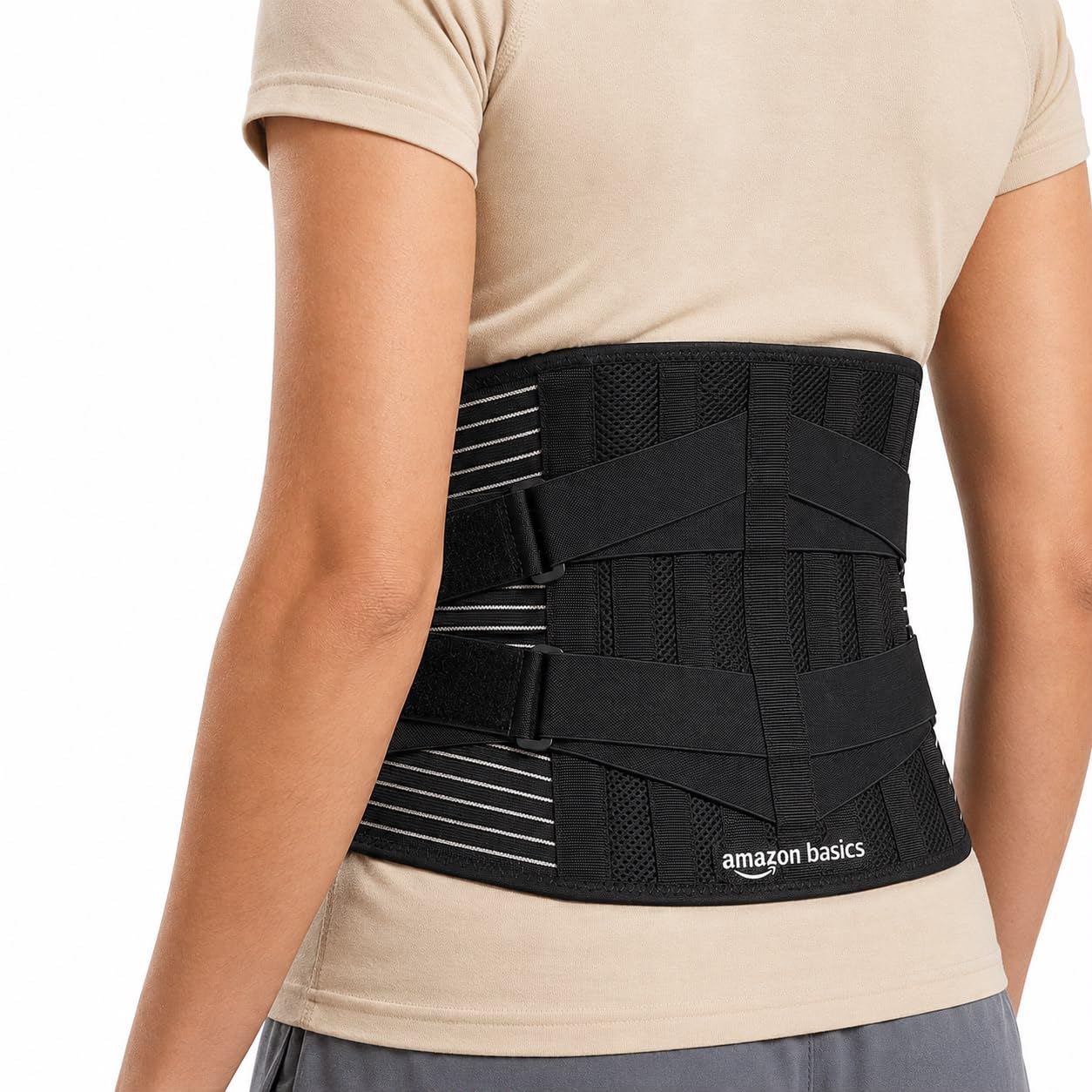 Amazon Basics Lumbar Sacral Belt for Lower Back Pain Relief | Adjustable LS Belt with 5 Aluminum Support Plates | Compression Back Brace for Men & Women | Ergonomic Lower Spine Support for Sciatica, Slip Disc & Posture | Universal Fit | Black-image-25