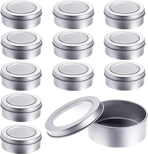 Miniatura 7 de TecUnite Paquete de 12 latas de metal de 2 onzas redondas vacías con tapa transparente para cocina, oficina, velas, dulces