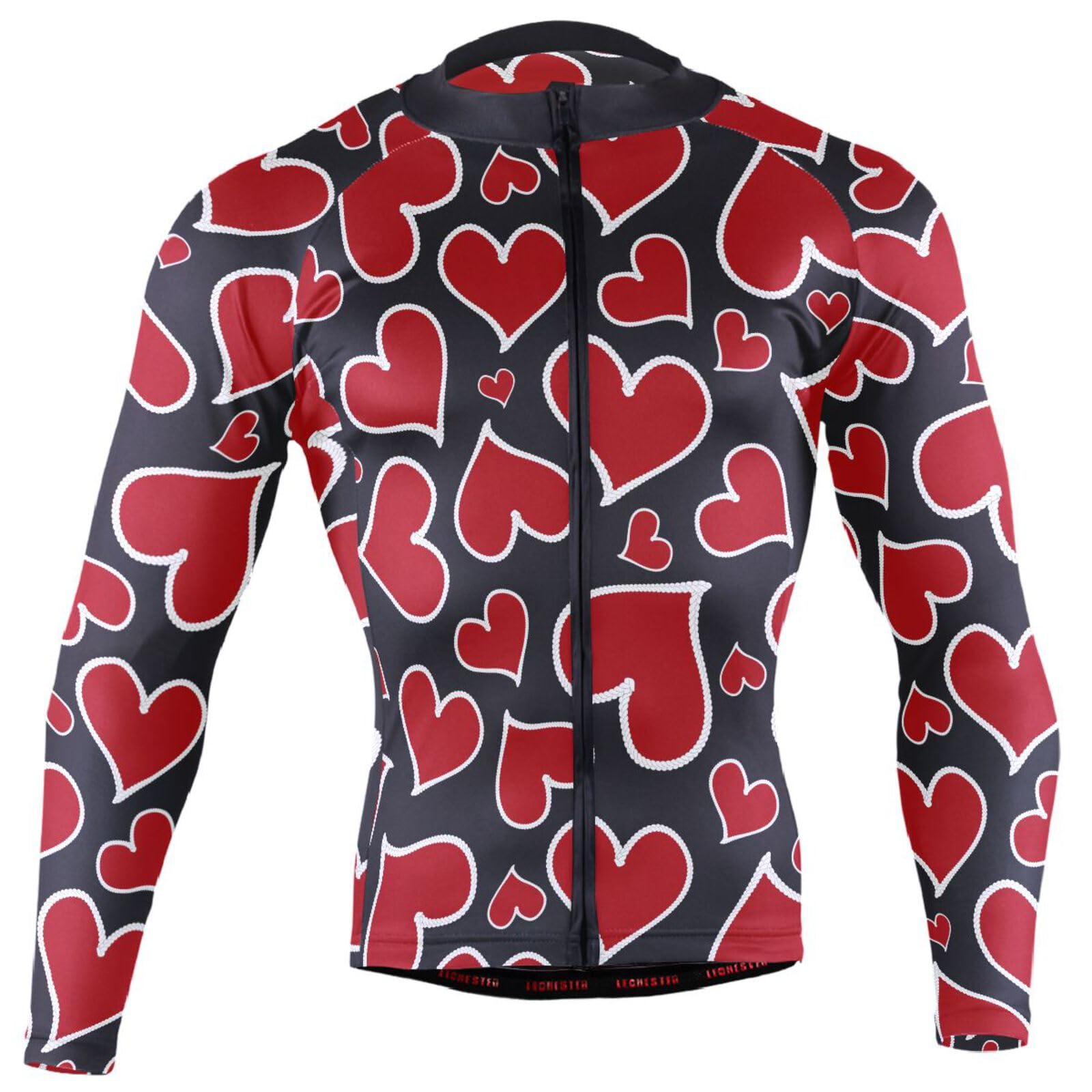 JHKKU Men's Cycling Jersey Valentine's Heart Long Sleeve Bike Clothing Biking Shirt Full Zip with 3 Rear Pockets, Large