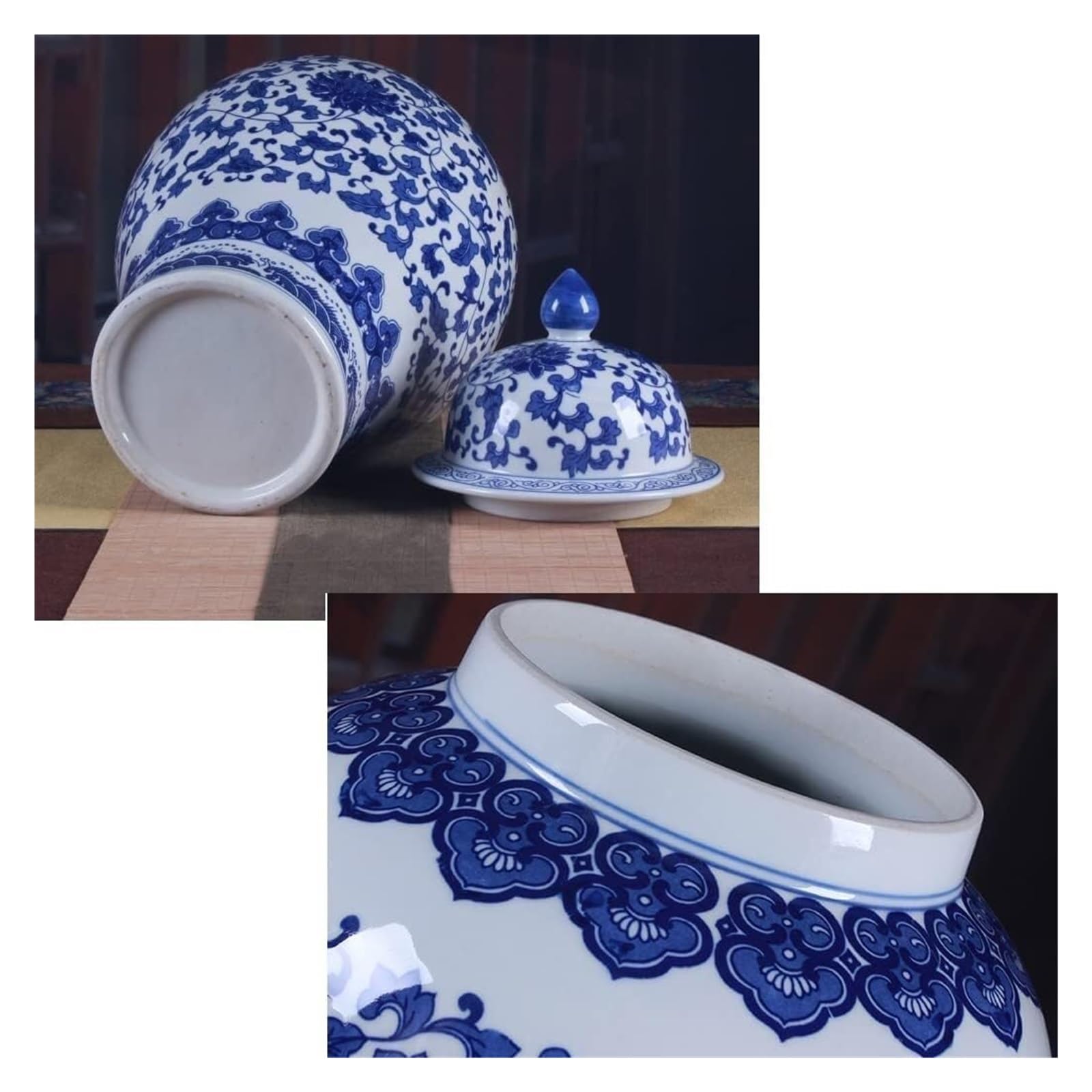 Wazon ceramiczny, niebieskie i białe słoiki na imbir z pokrywką, do dekoracji, antyczne wazony na suszone kwiaty, dekoracja stołu (23 * 42 cm) (Szary wilk 23 * 42 cm)