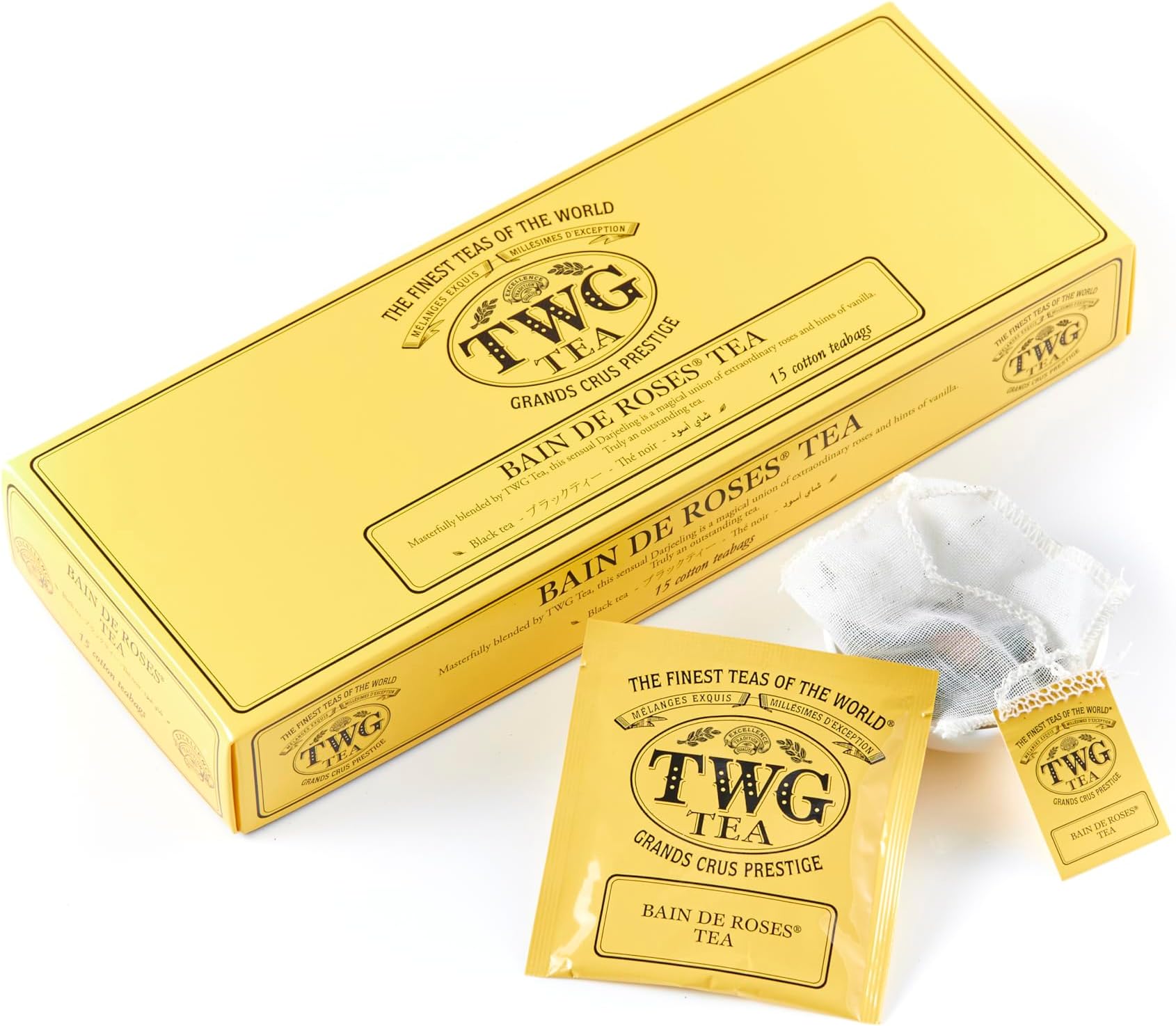 Tea | Bain de Roses Tea | Black Tea | Rosebuds & Rose Petals | 15 Hand Sewn Cotton Teabags | Gift Set