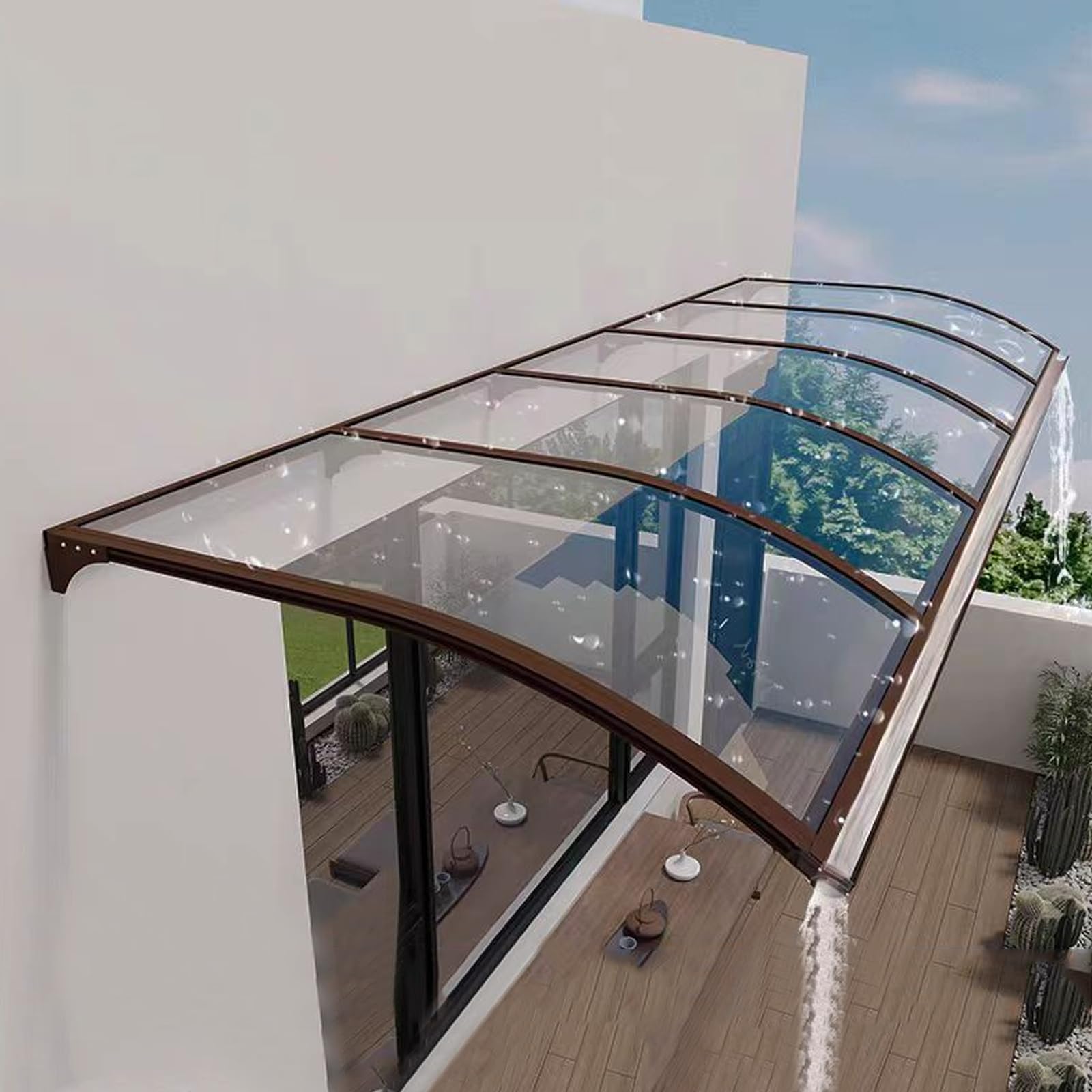 Aluminium Vordach für Haustür,Vordach für Haustür für Terrasse Veranda,Regenschutz Transparentes Pultbogenvordach,Breite Optional 65/80/100/120/150 Cm,3 Plattenfarben (80x300cm/32"x118",A)