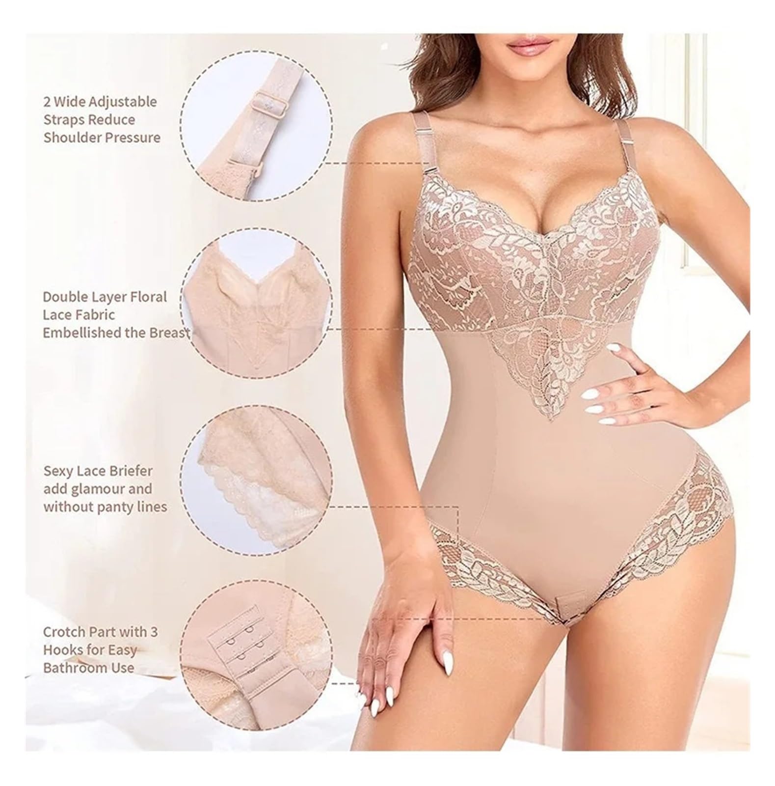 Body Shapewear Femmes Corps Complet Shaper Ventre contrôle Hanche Bout à Bout Corset Cuisse Minceur Taille Formateur sous-vêtements(White,XL)