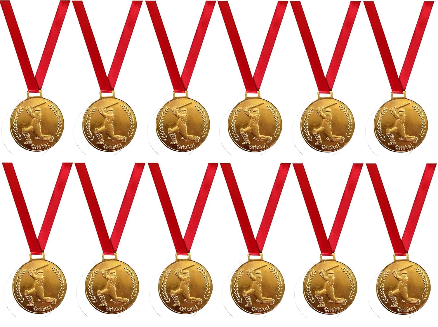 BE TREND Metal Cricket Medals for Man of The Match, Best Batsmans, Best Bowlers, Best Man of The Series with Ribbon for All Events & Tournament of Cricket Prizes Medals (9 PCS Medals & TAG, Gold)-picture-20