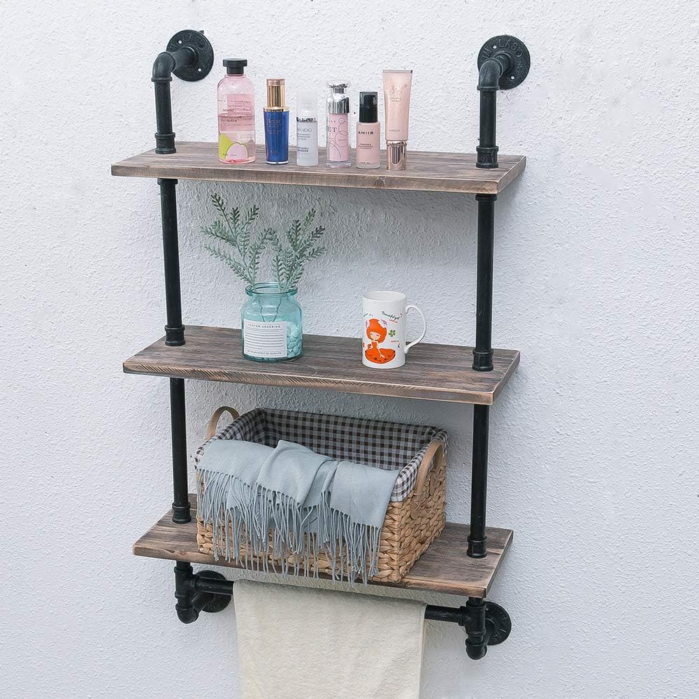 Exсluѕіvе Dіѕсоunt 80% оƒƒеr Bathroom Shelves Wall Mounted,24in Industrial Pipe Shelving,Rustic Wood Shelf with Towel Bar,Farmhouse Towel Rack,Metal Floating Shelves Over Toilet