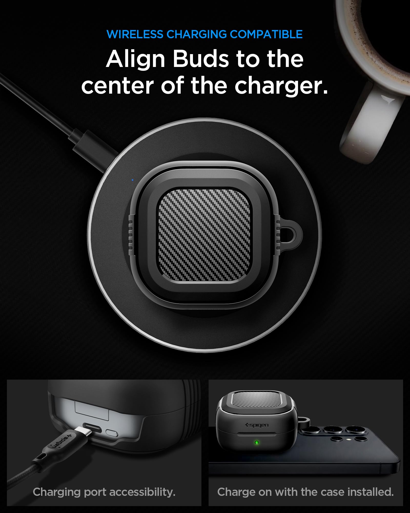 Spigen Cover Rugged Armor Compatibile con Samsung Galaxy Buds 4 Pro/Galaxy Buds 4 (2026) - Nero Opaco