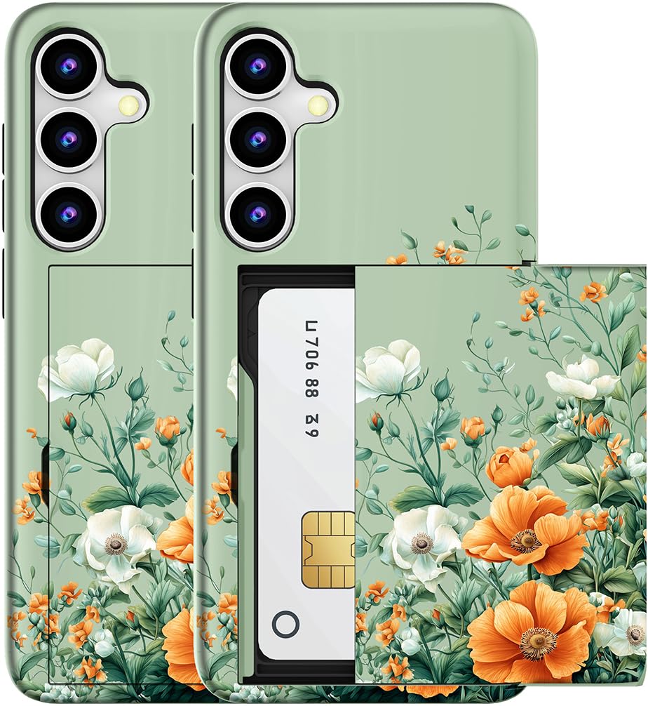 MUQR Compatible for Samsung Galaxy S24 FE Case with Card Holder Cute - Kawaii Design Military-Grade Drop Protection Rugged Wallet Cases for Women (