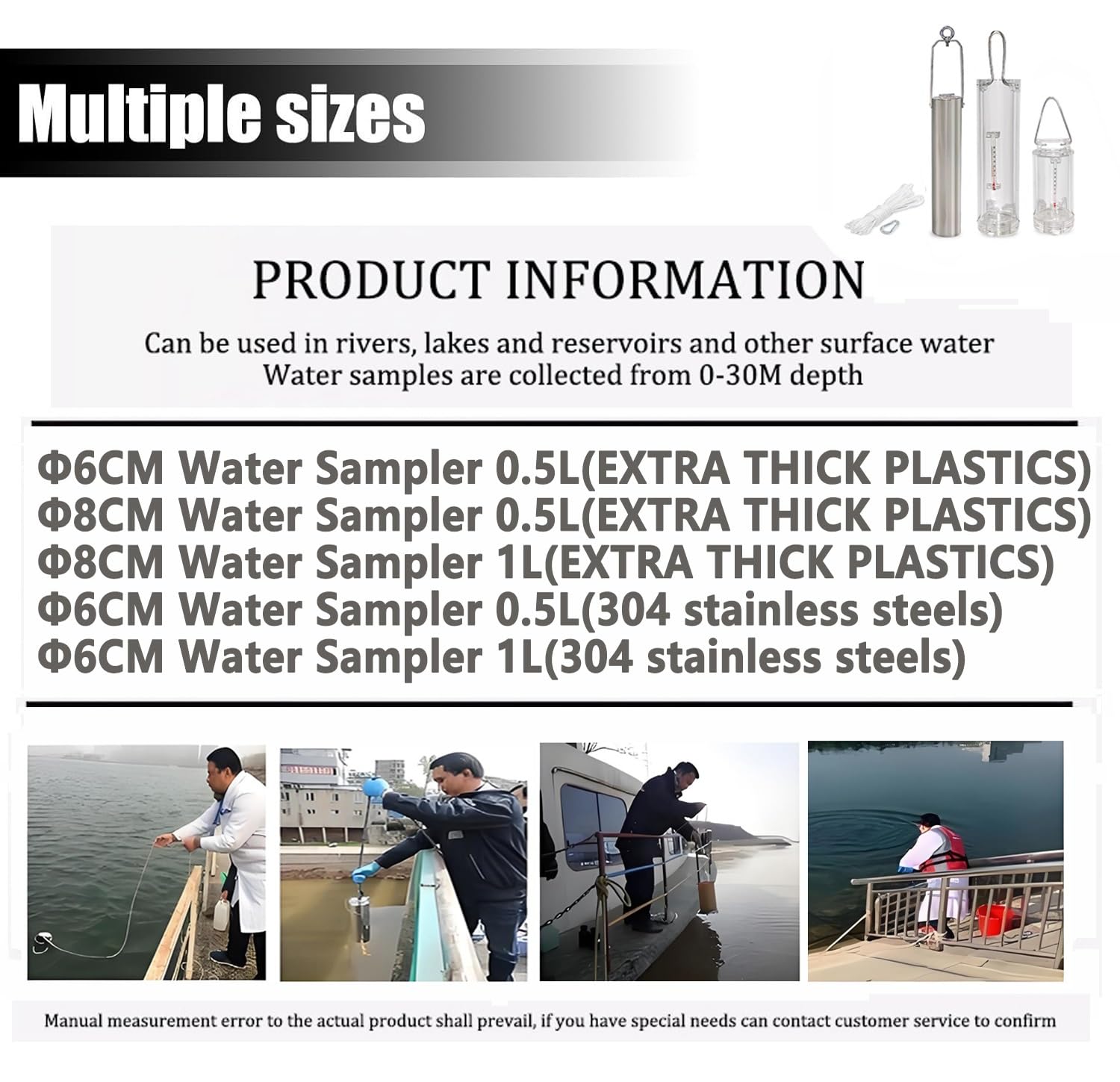 Water Sampler Kit Sampling Dipper System River and Lake Surface Sampler Taking Water Sample Collection in The Field Rivers Lakes Reservoirs Well Water(8cm/0.5L(0.11gal))