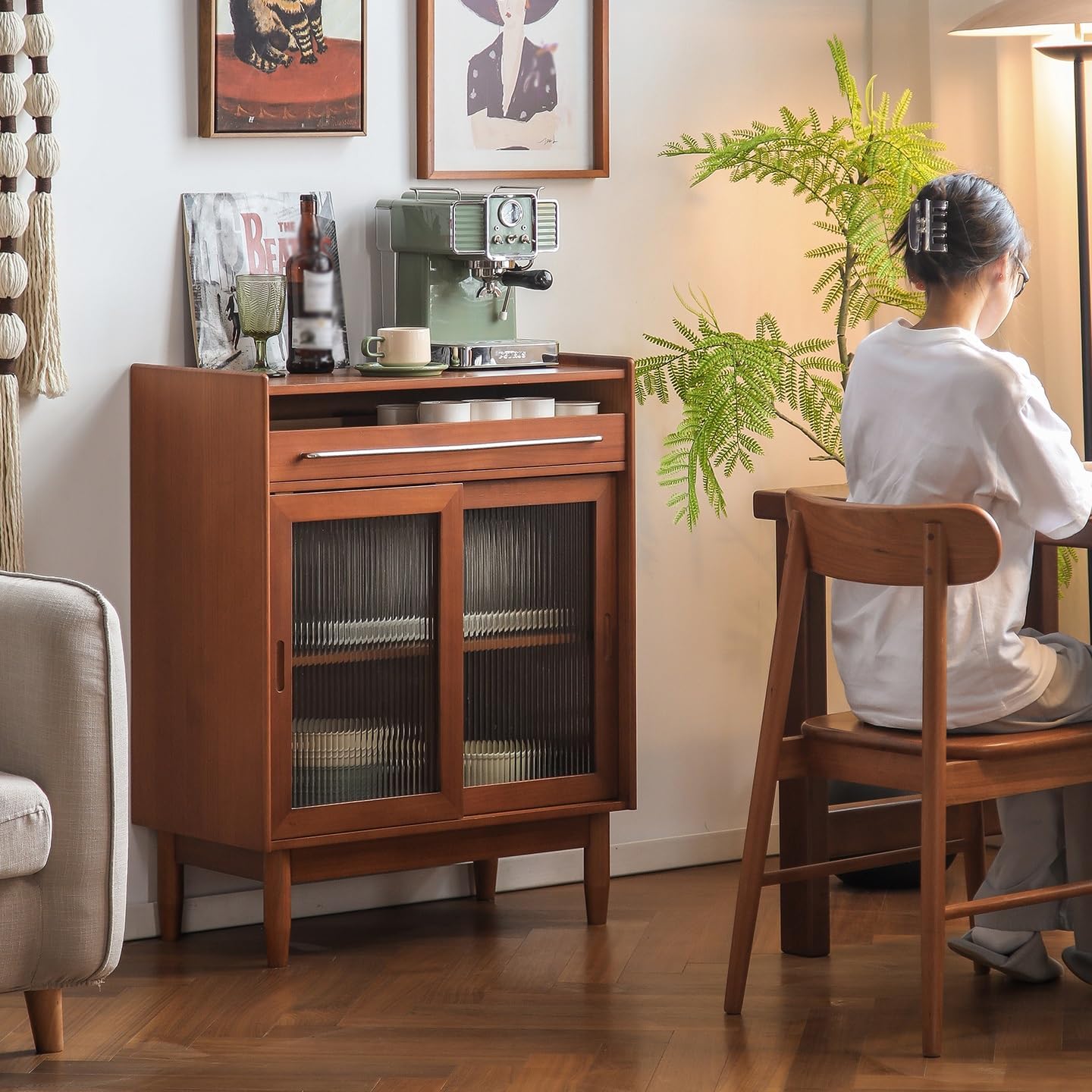 Sideboard Cabinet Home Wooden Kitchen Side Storage Table, Bedroom Retro Bedside Table, Living Room Wall Storage Cabinet Sideboard Cabinet with Storage